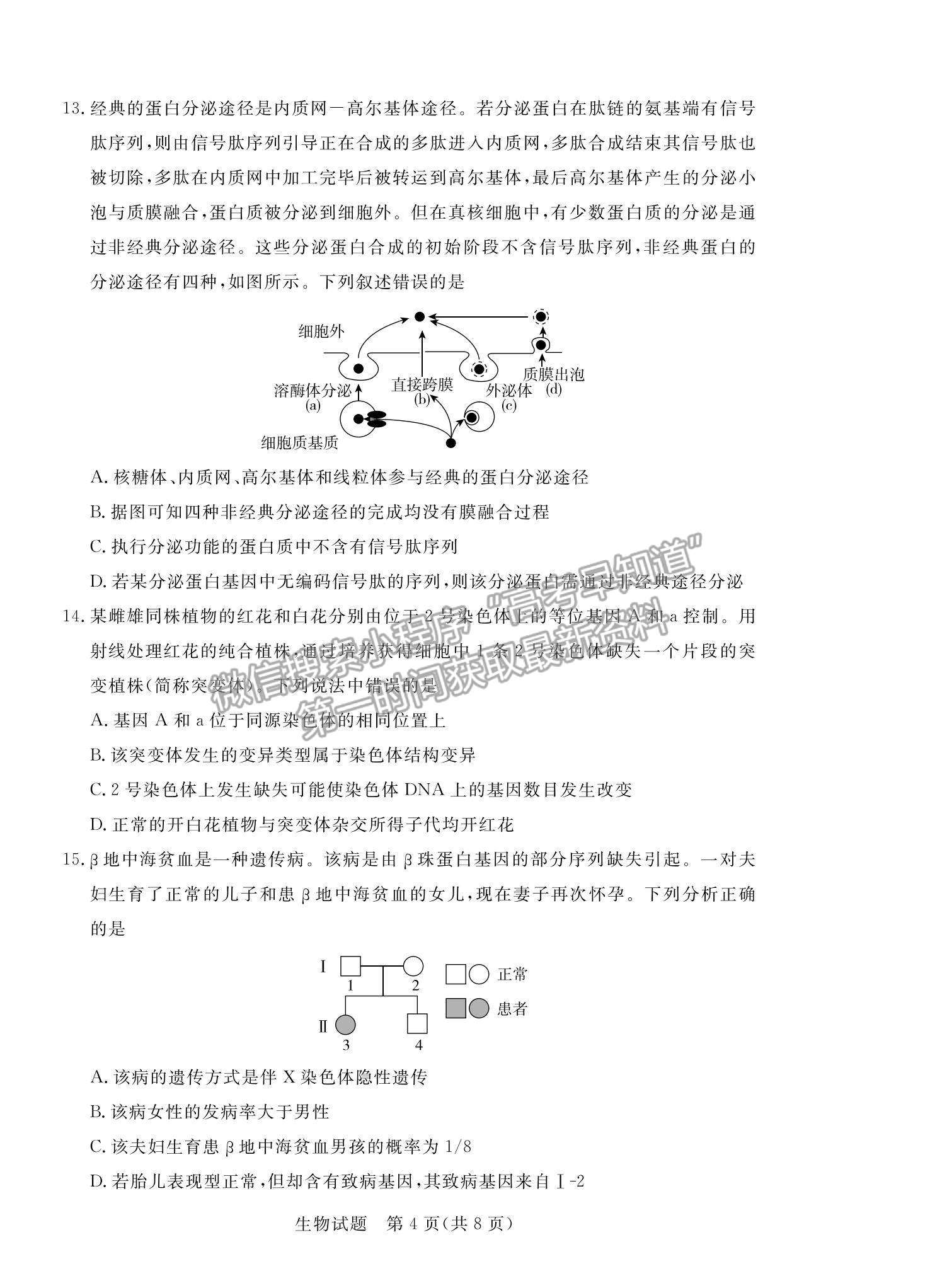 2022廣東省肇慶市高三二模生物試題及參考答案