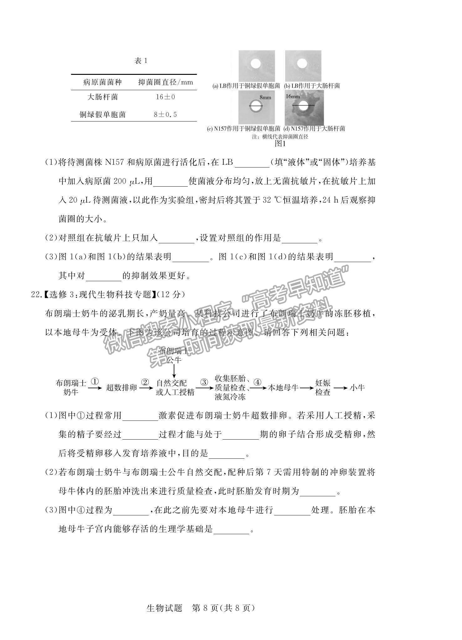 2022廣東省肇慶市高三二模生物試題及參考答案