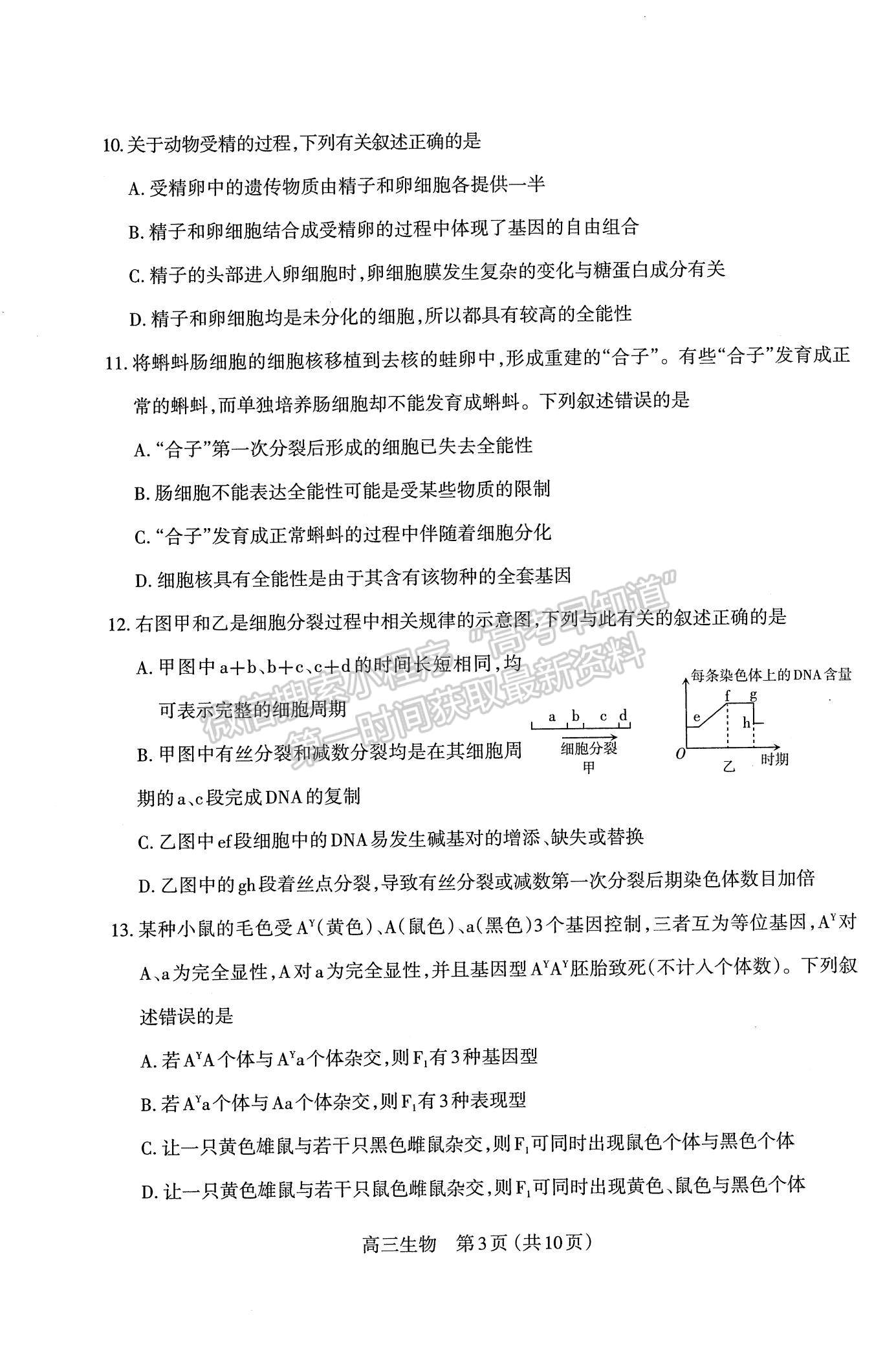 2022山西太原高三上學期期末考試生物試題及參考答案