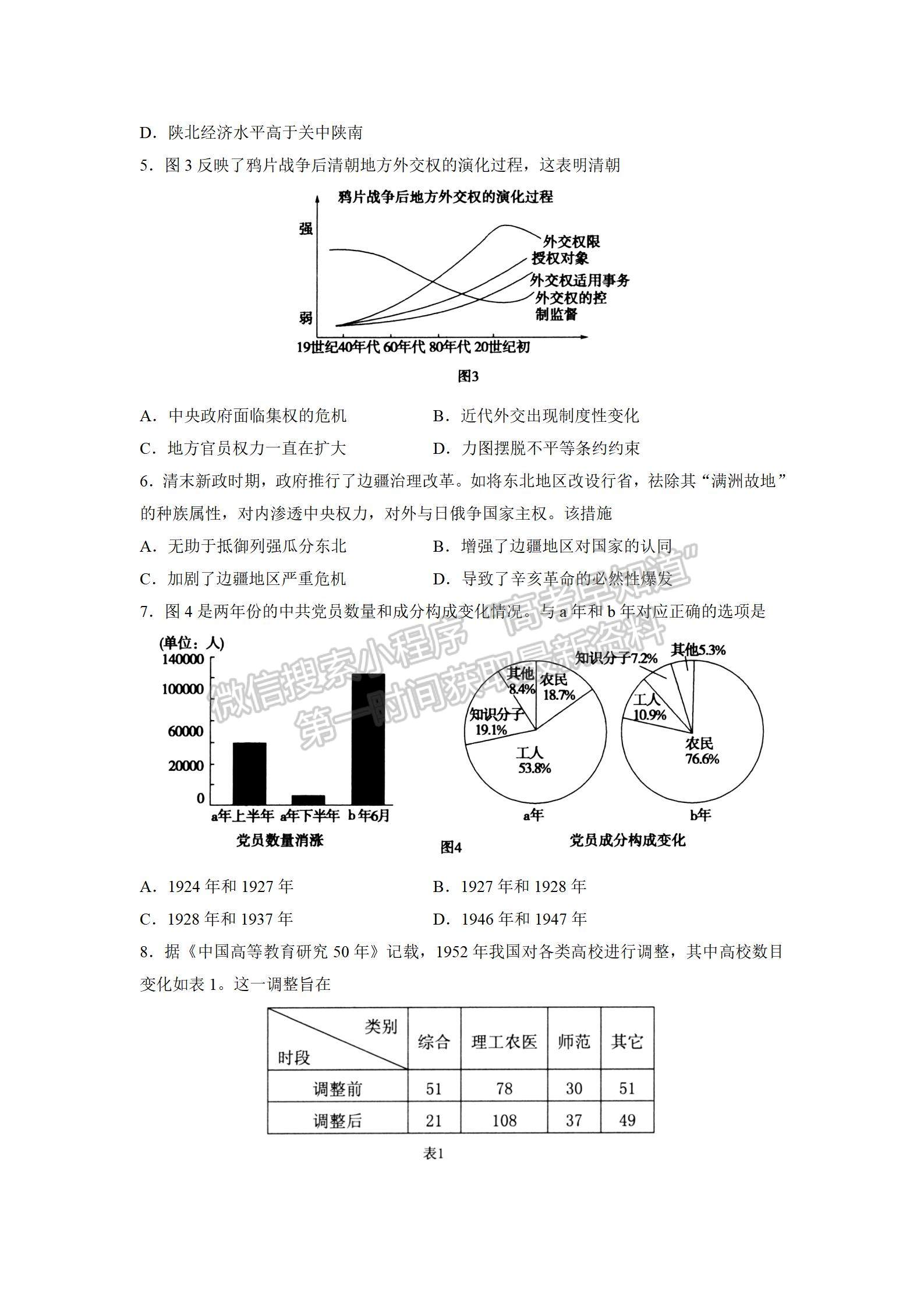 山東省實驗中學2022屆高三第三次診斷考試 歷史試題及參考答案