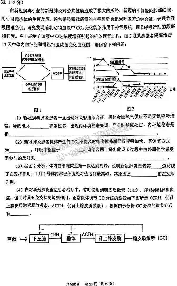 2022安徽六安市省示范高中高三質(zhì)檢（皖西聯(lián)盟）理綜試卷及答案