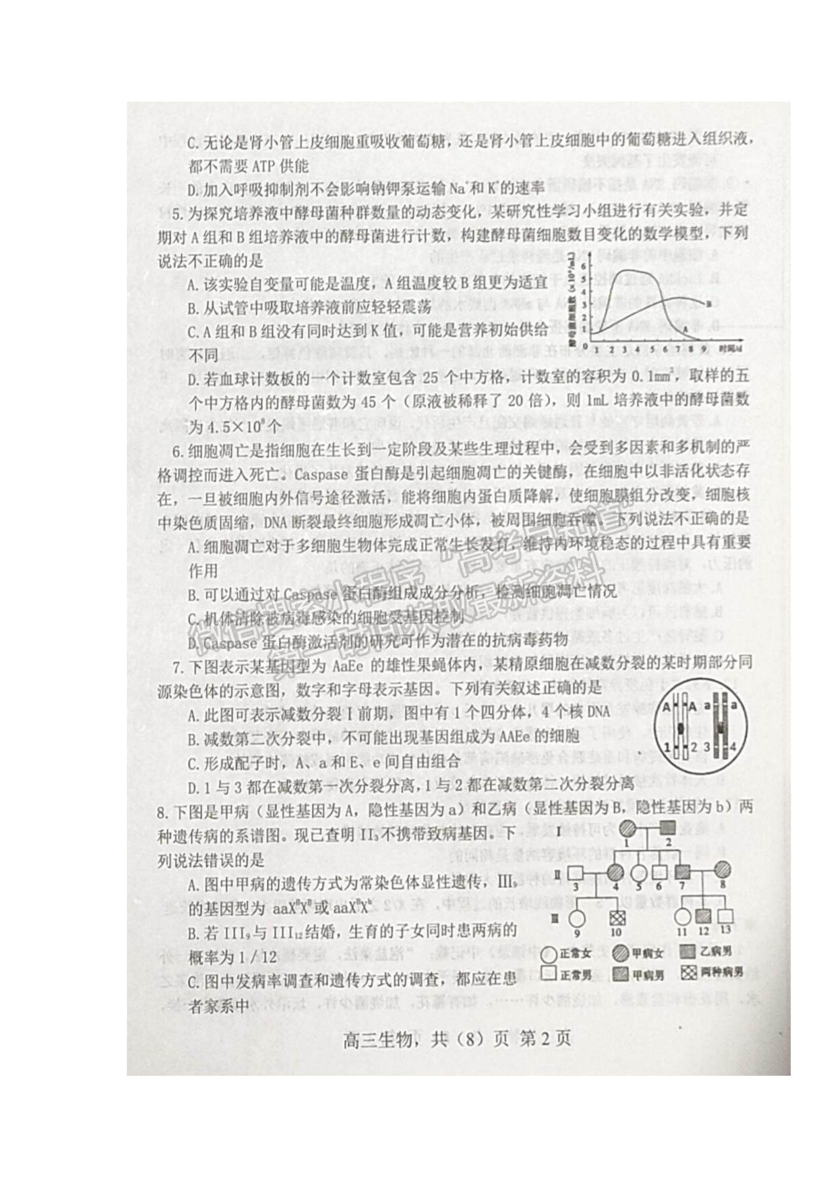 2022遼寧鐵嶺六校高三上學(xué)期期末考試生物試題及參考答案