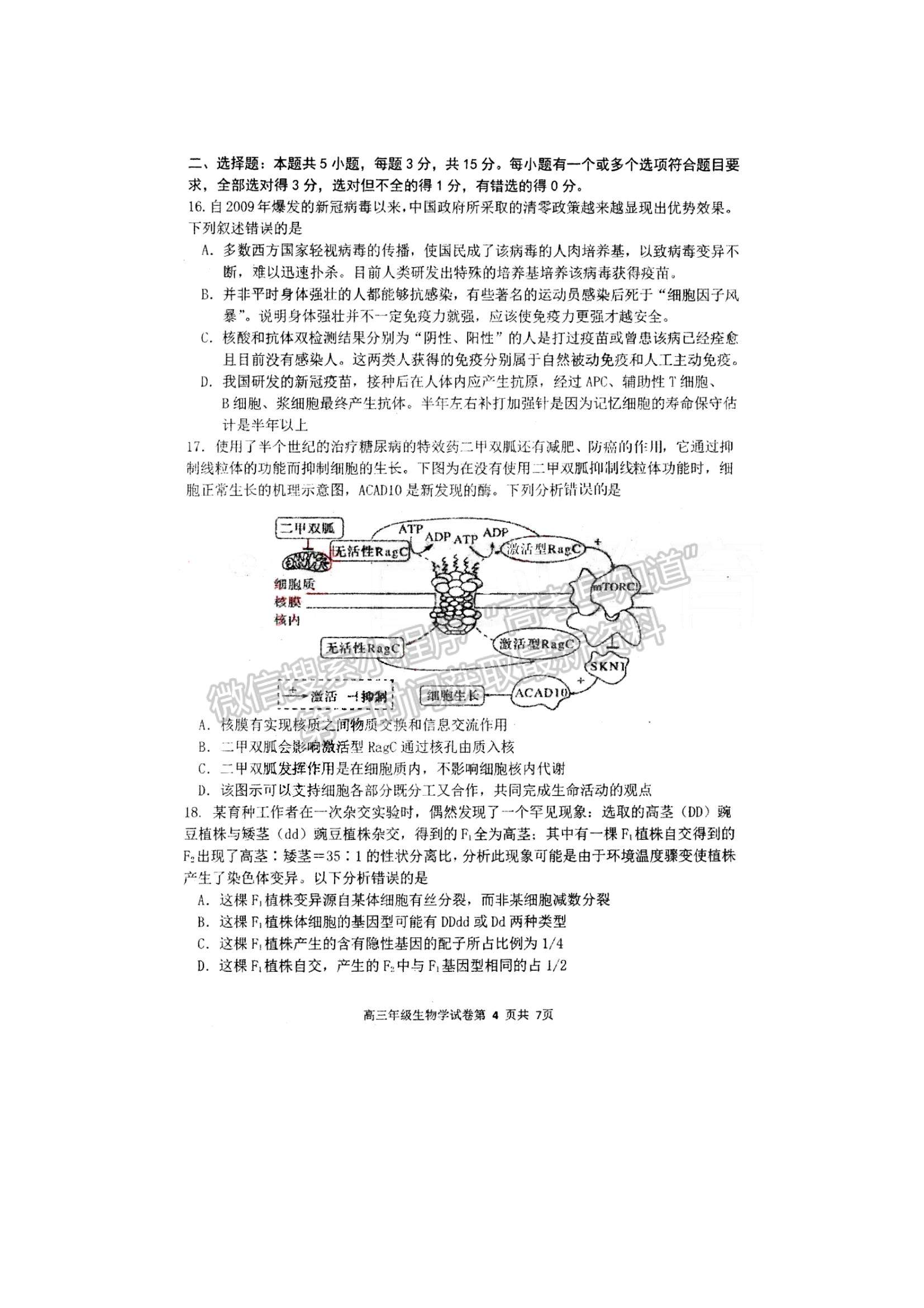 2022遼寧五校（遼寧省實驗、東北育才、鞍山一中、大連八中、大連24中）高三上學期期末考試生物試題及參考答案