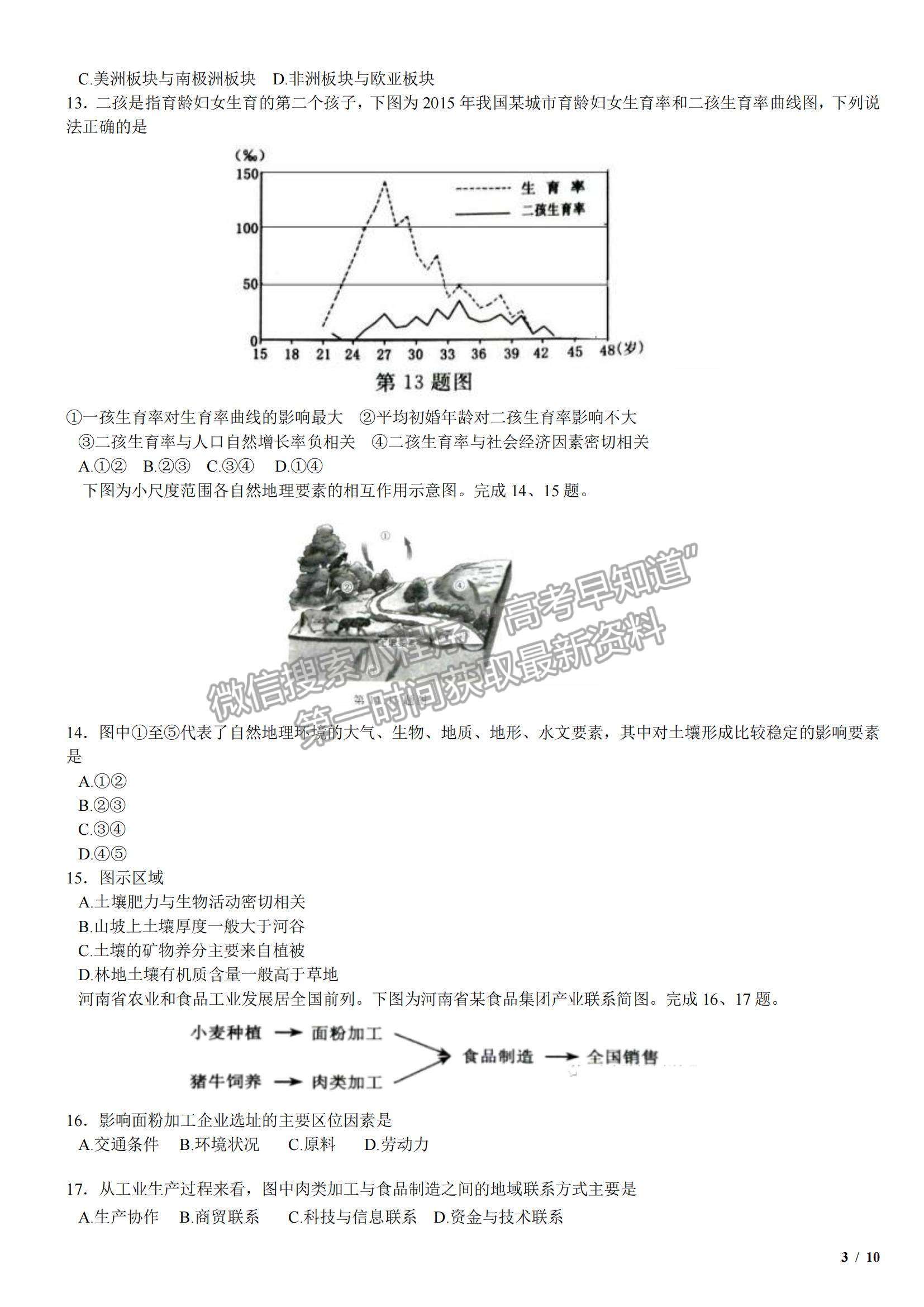 2017浙江卷高考真題（4月選考）地理試卷及參考答案