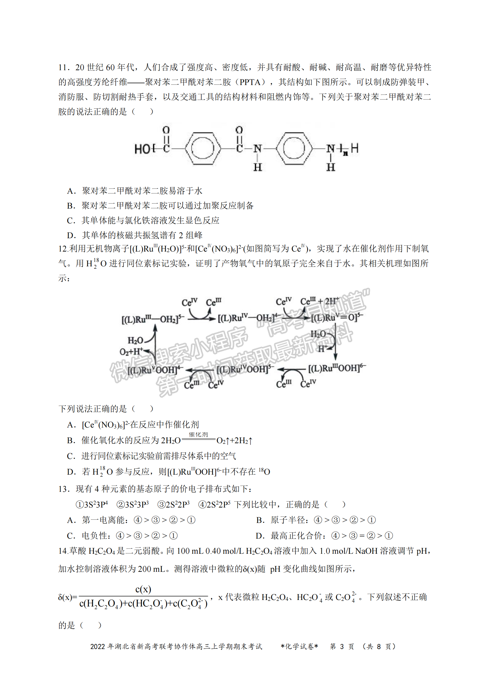 2022湖北新高考聯(lián)考協(xié)作體高三上期末考試化學(xué)試卷及答案