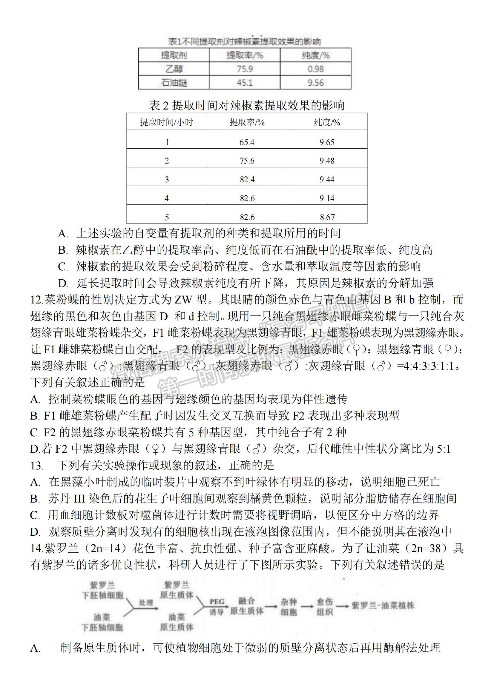 2022江蘇省蘇州市高三上學期學業(yè)質量陽光指標調研生物試題及參考答案