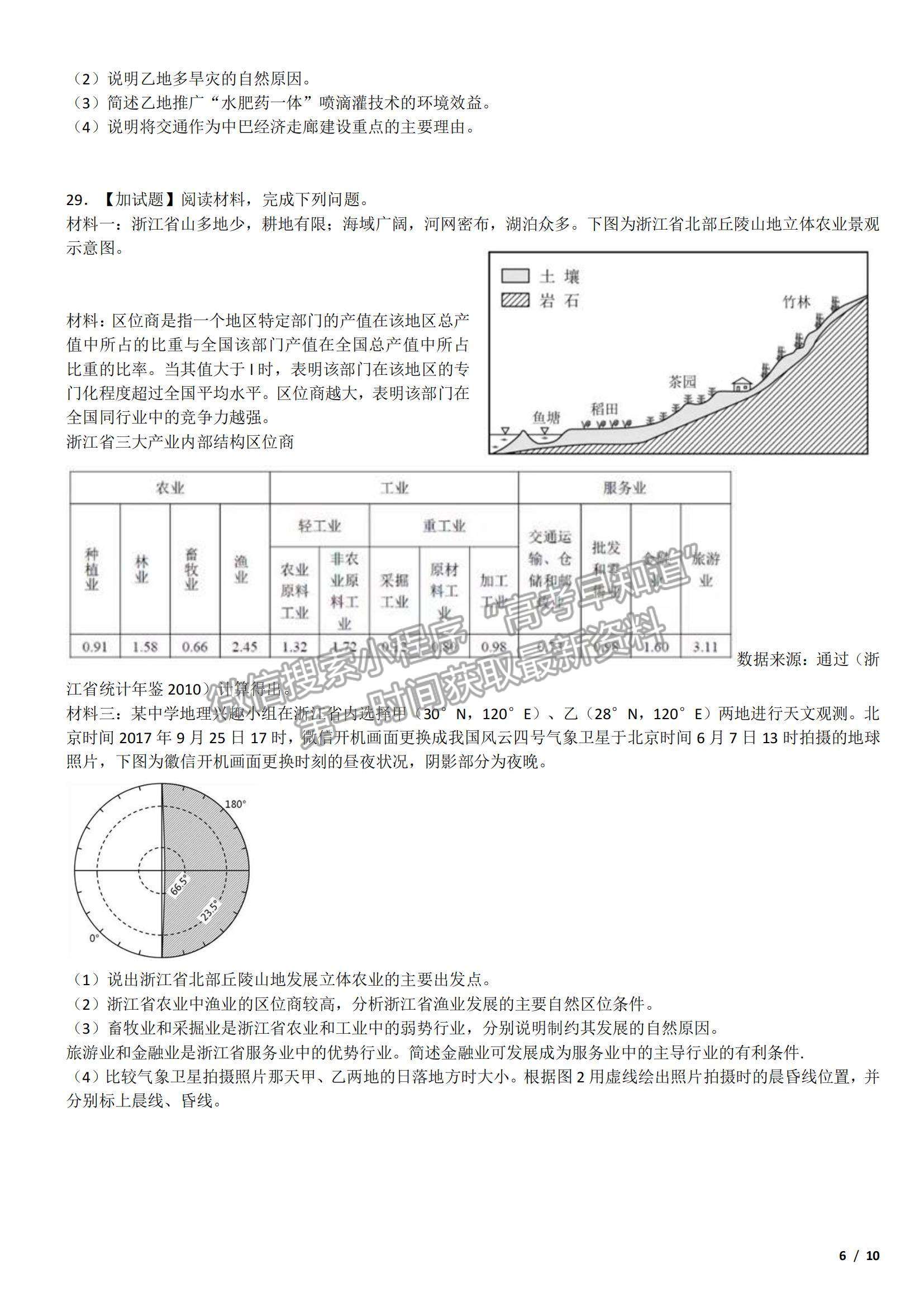 2017浙江卷高考真題（11月選考）地理試卷及參考答案