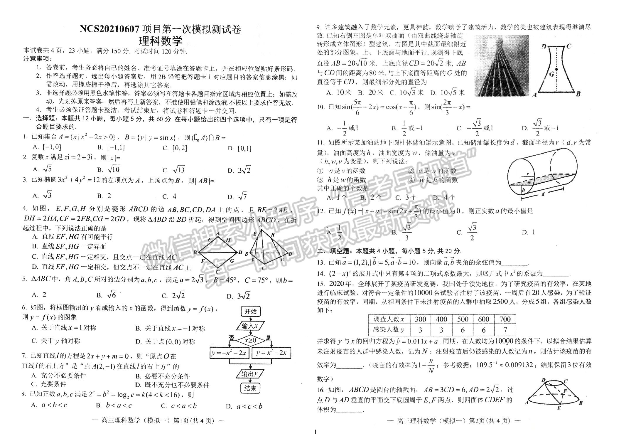 2021江西南昌市高三下學期第一次模擬考試理數(shù)試卷及參考答案 ?