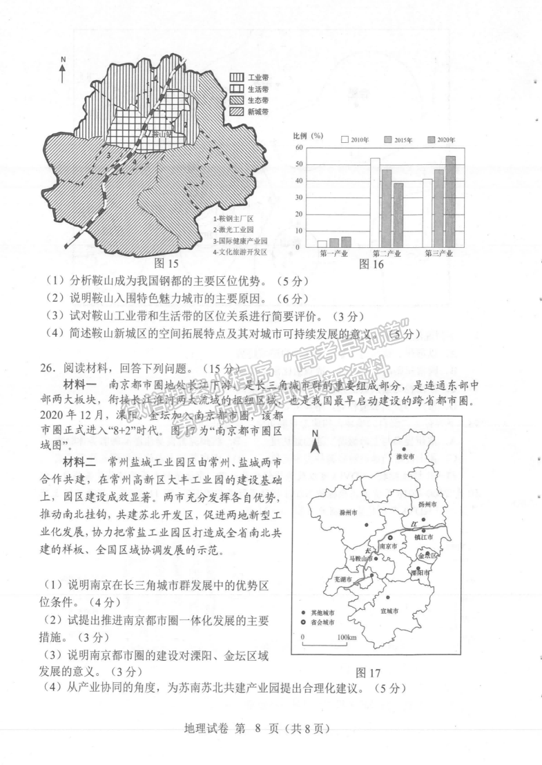 2022屆江蘇常州高三上學(xué)期期末學(xué)業(yè)水平監(jiān)測(cè)地理試題及答案