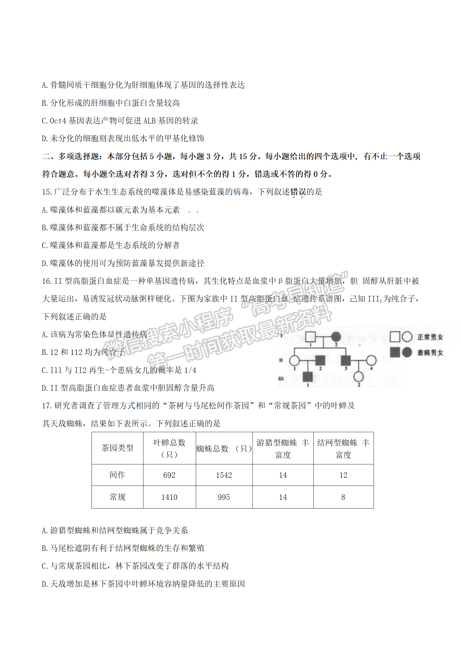 2022屆江蘇常州高三上學期期末學業(yè)水平監(jiān)測生物試題及答案