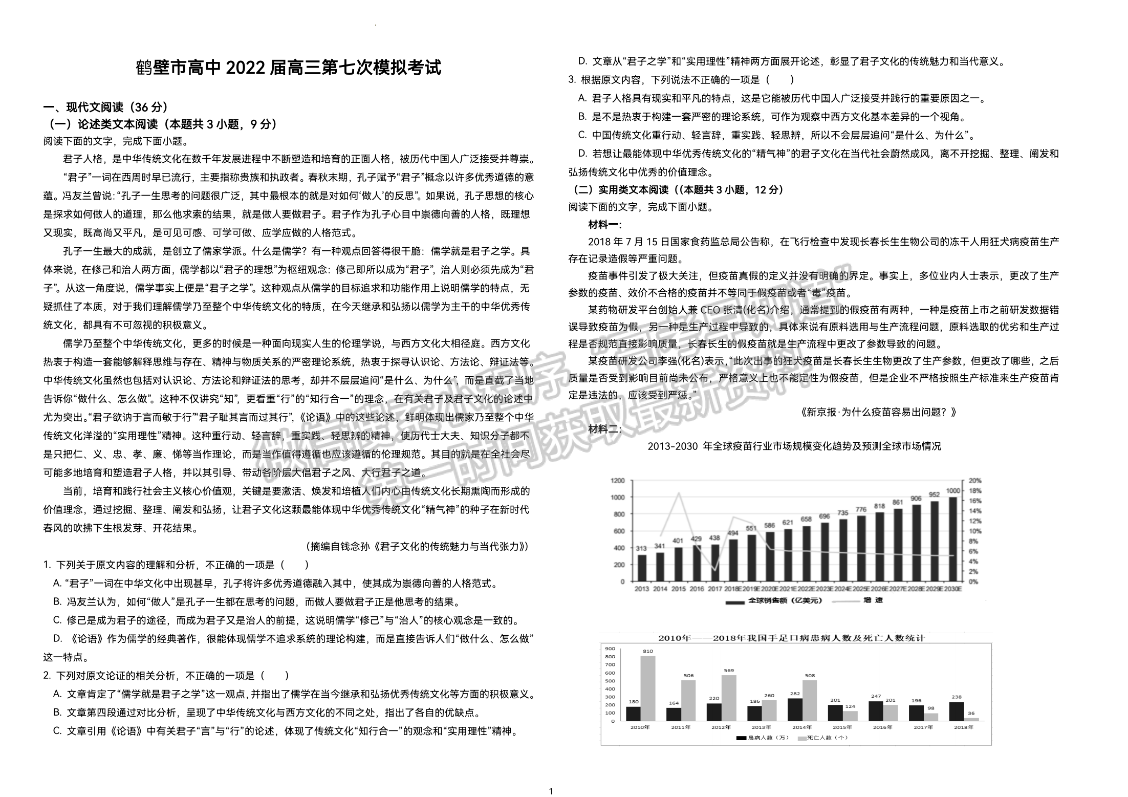 2022河南省鶴壁高中高三下學(xué)期第七次模擬考語(yǔ)文試卷及參考答案