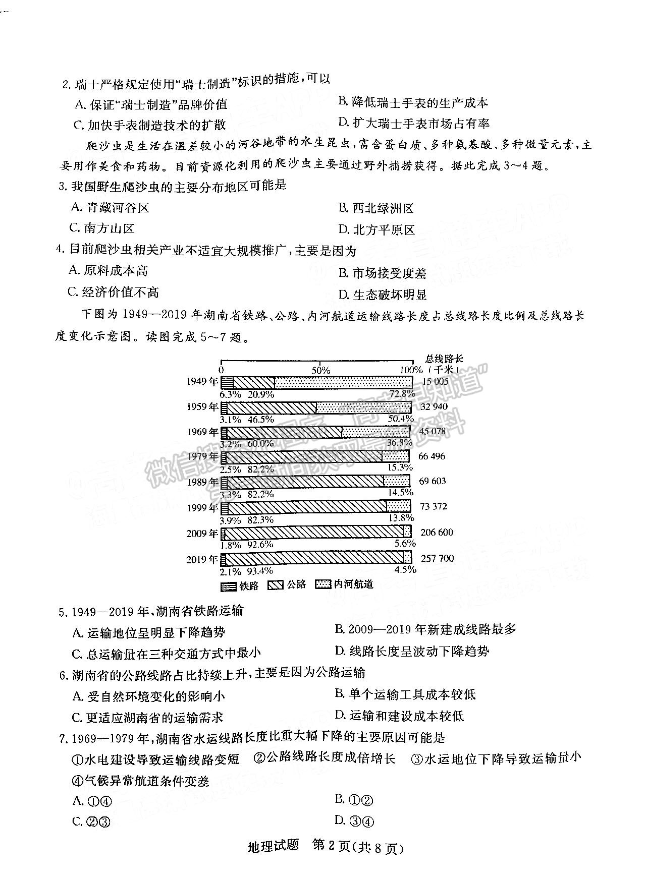 2022湖南六校高三2月聯(lián)考地理試題及參考答案