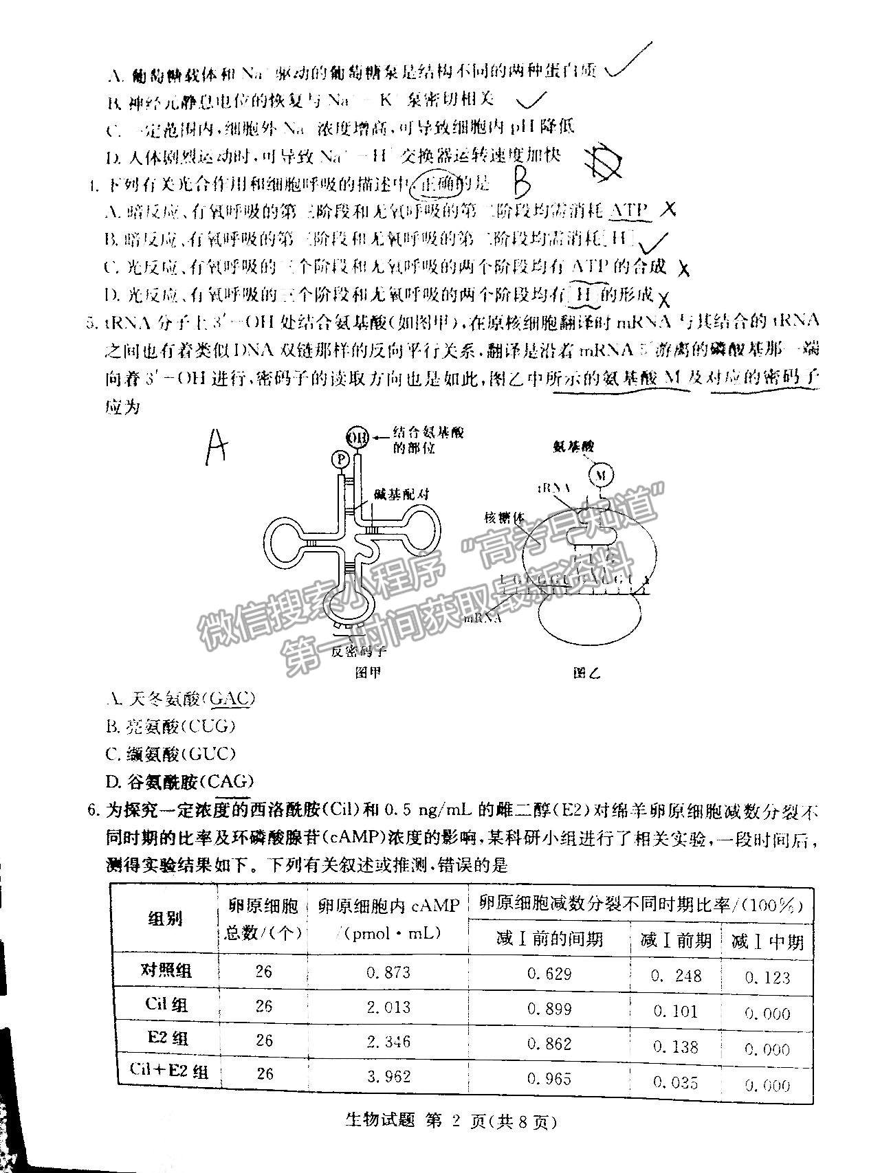 2022湖南六校高三2月聯(lián)考生物試題及參考答案