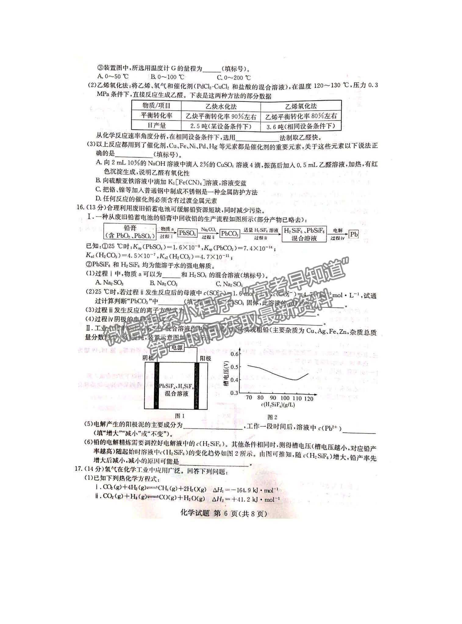 2022湖南六校高三2月聯(lián)考化學試題及參考答案