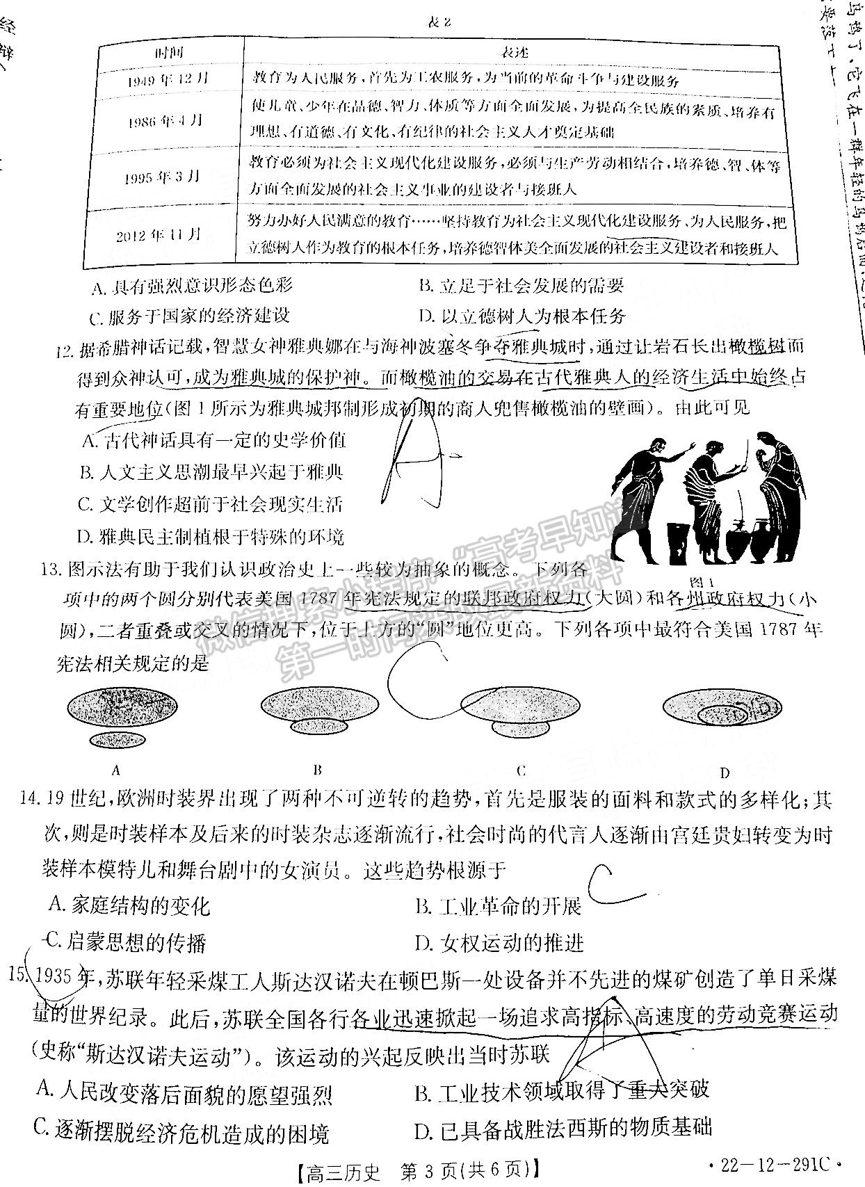 2022湖南百校聯考高三2月歷史試題及參考答案