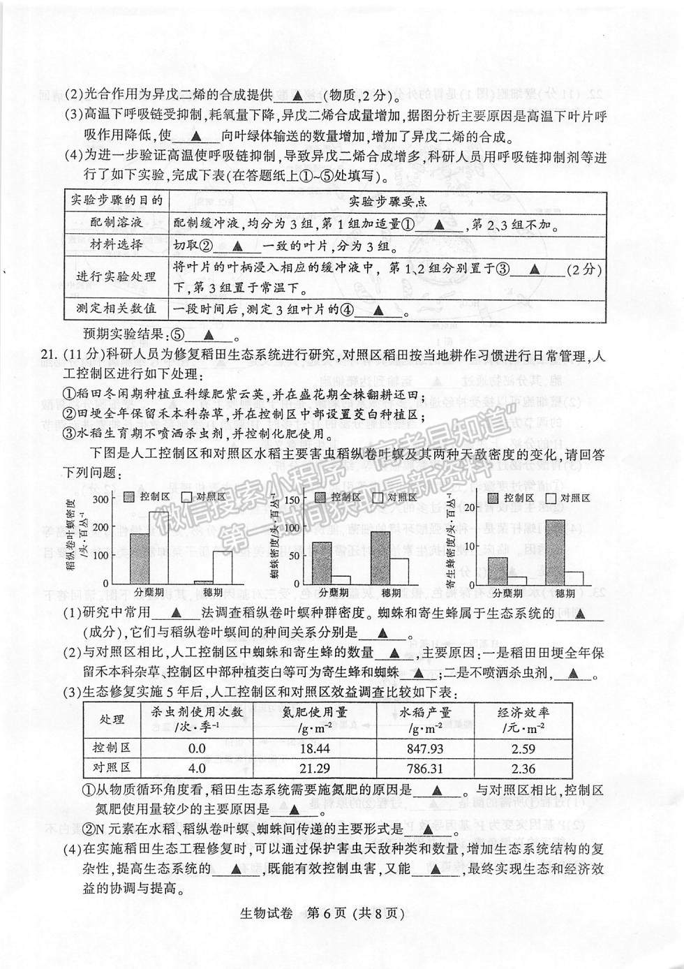 2022屆蘇北七市高三第一次調(diào)研（南通一模）生物試題及答案