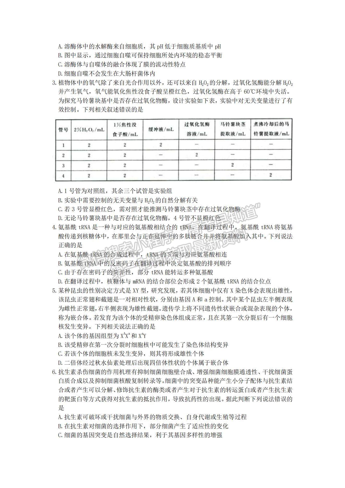 2022屆山東省濟(jì)南十一校高三2月聯(lián)考生物試題及參考答案