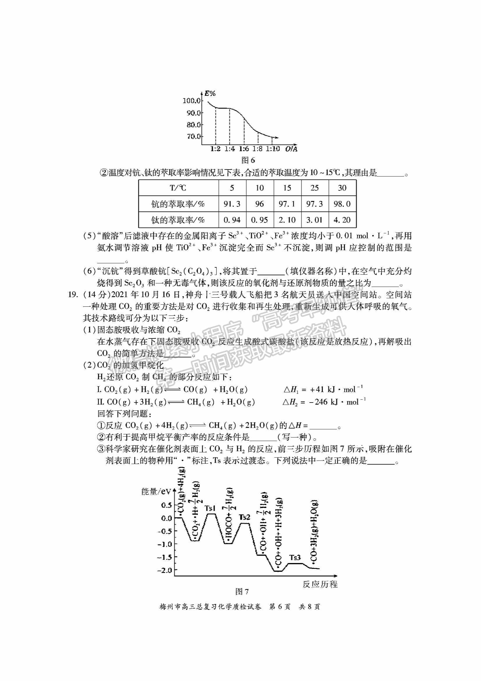 2022梅州一?；瘜W(xué)試題及參考答案