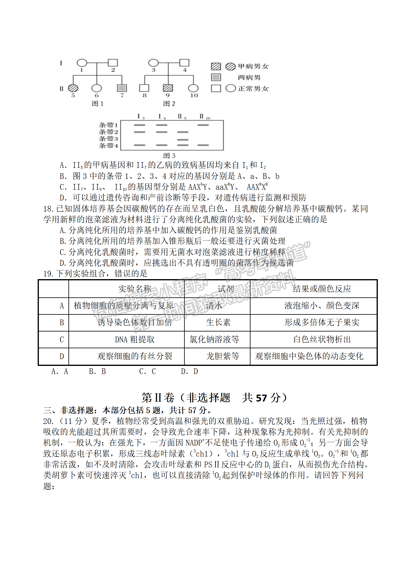 2022屆江蘇揚州高郵市高三下學期期初學情調(diào)研生物試題及答案