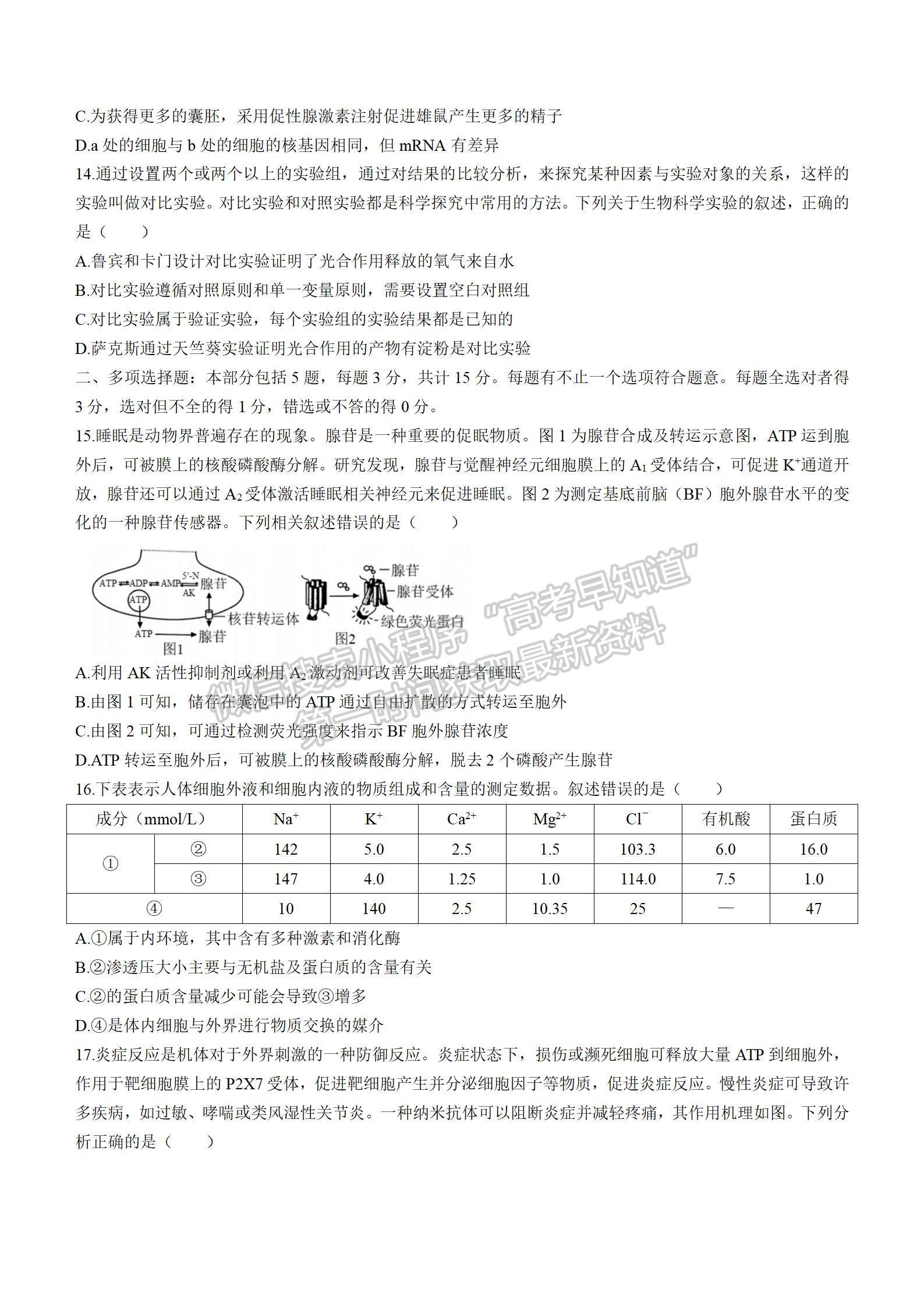 2022屆江蘇省淮陰中學(xué)、姜堰中學(xué)、蘇州中學(xué)、海門中學(xué)高三下學(xué)期期初考生物試題及答案