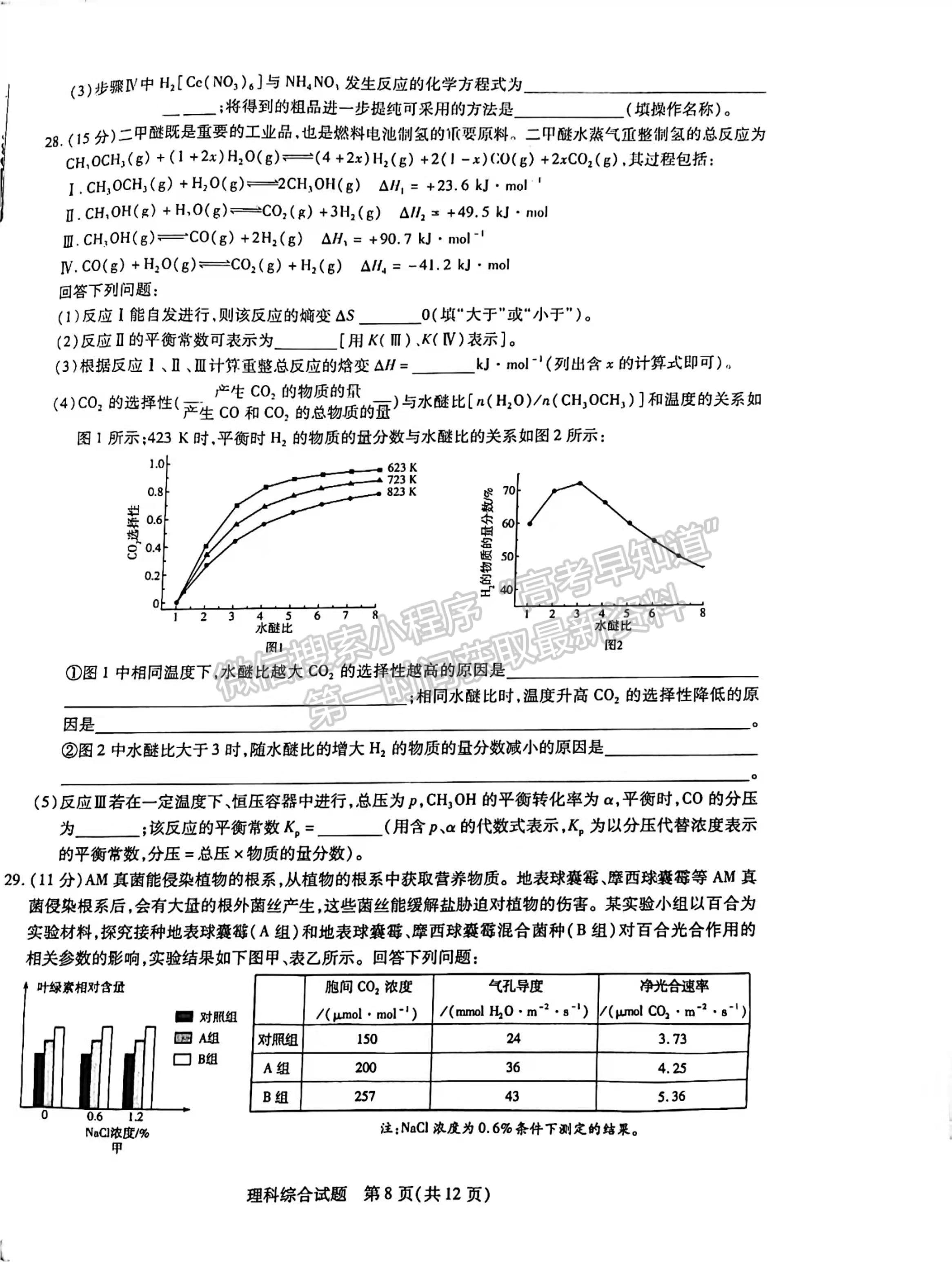 2022河南許昌二模理綜試題及參考答案