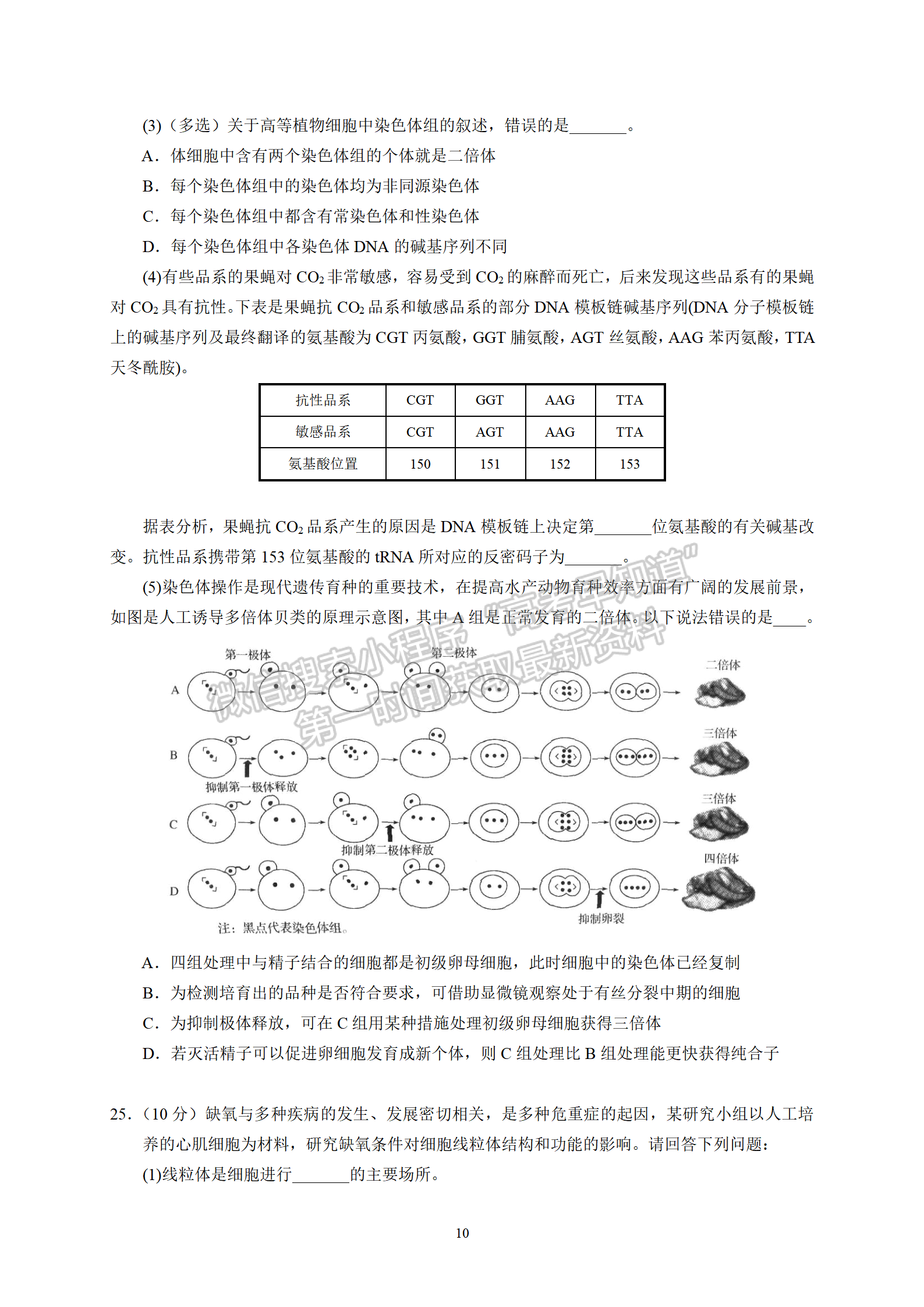 衡水中學(xué)2022屆高三六調(diào)考試生物試卷答案