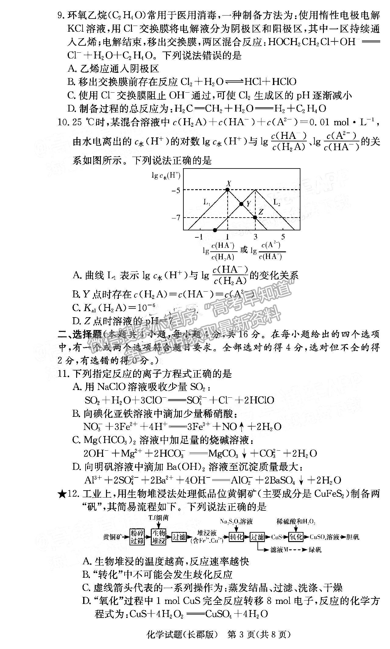 2022長郡中學高三月考（六）化學試題及參考答案