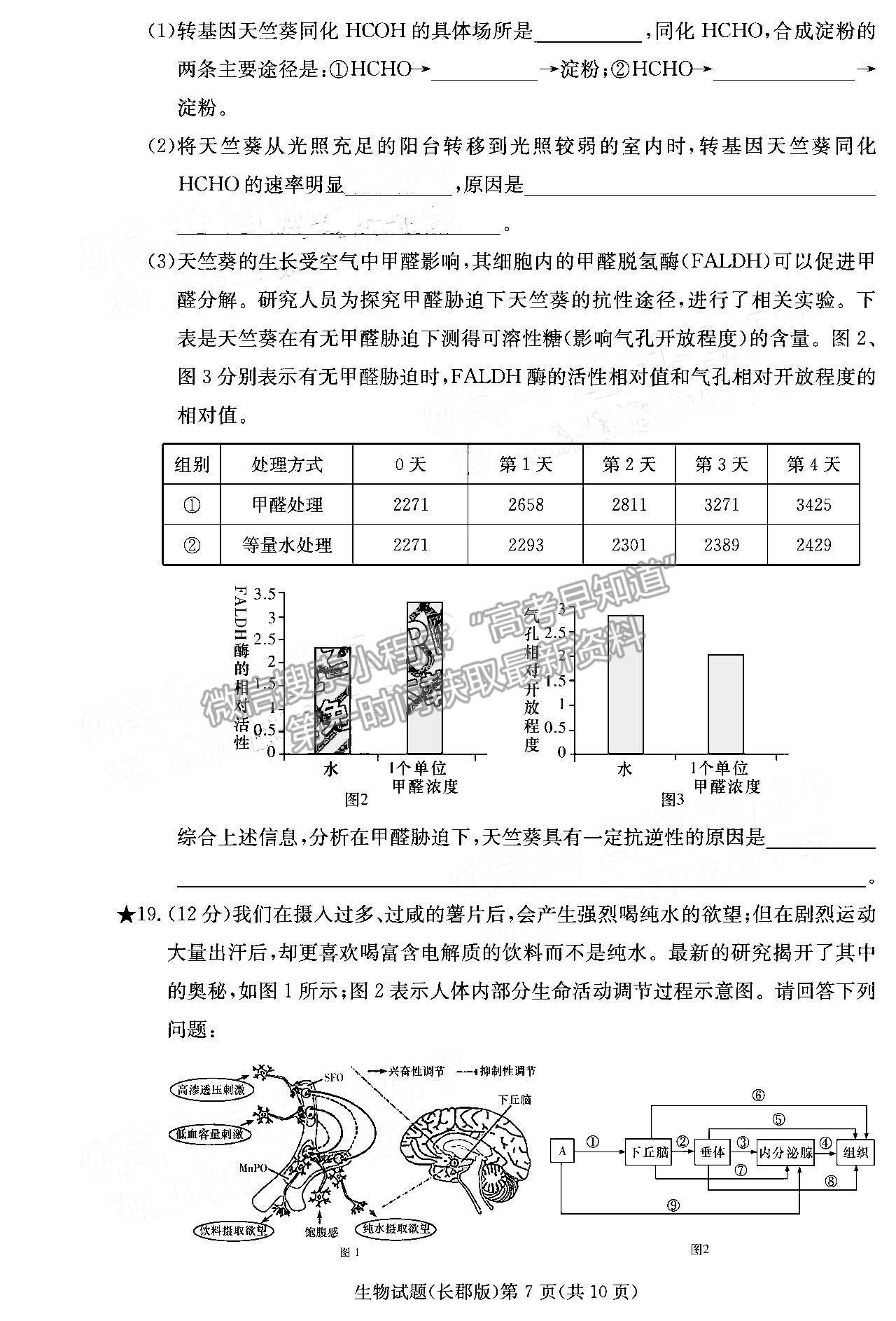 2022長郡中學(xué)高三月考（六）生物試題及參考答案