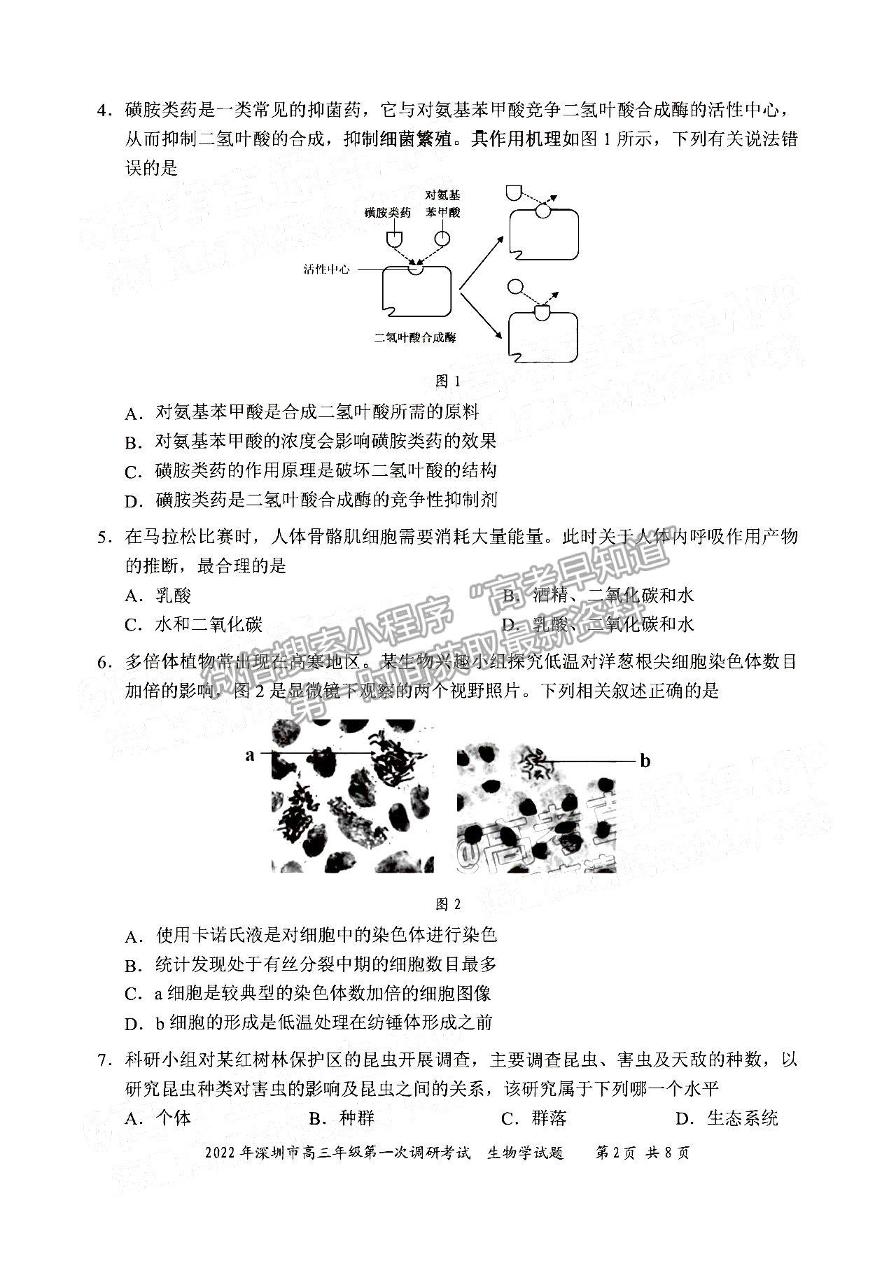 2022深圳一模生物試題及參考答案