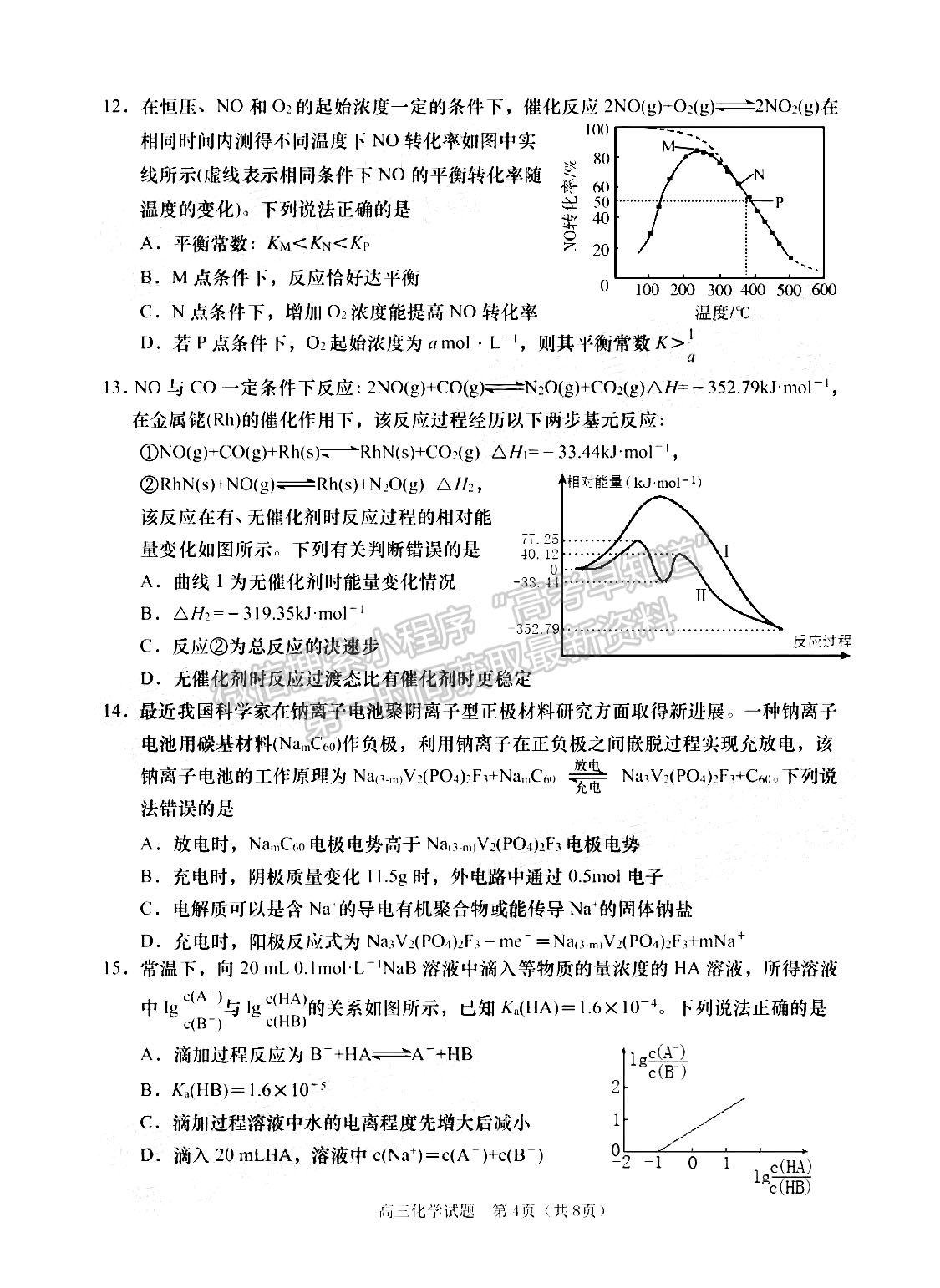 山東省青島四區(qū)2021-2022學(xué)年高三上學(xué)期期末考試化學(xué)試題及參考答案