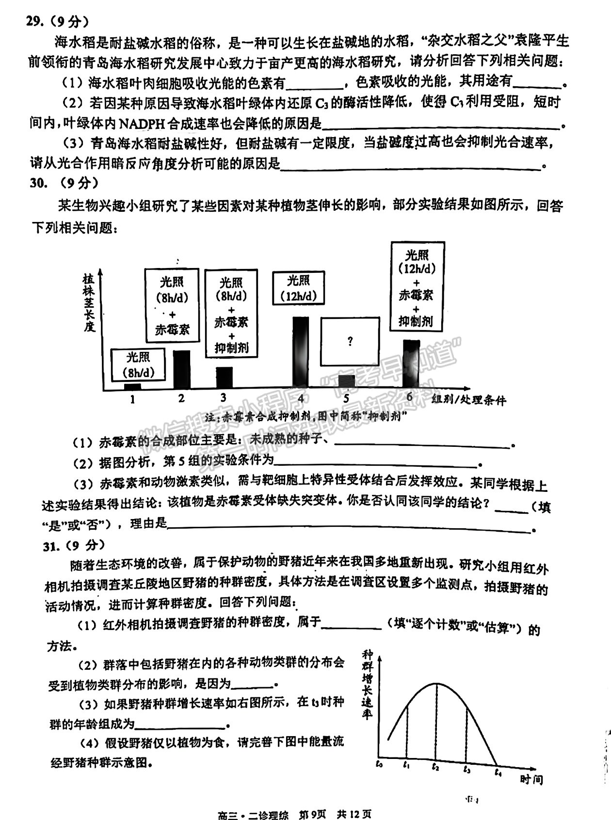 2022四川省瀘州市高2019級(jí)第二次教學(xué)質(zhì)量診斷考試?yán)砜凭C合試題及答案