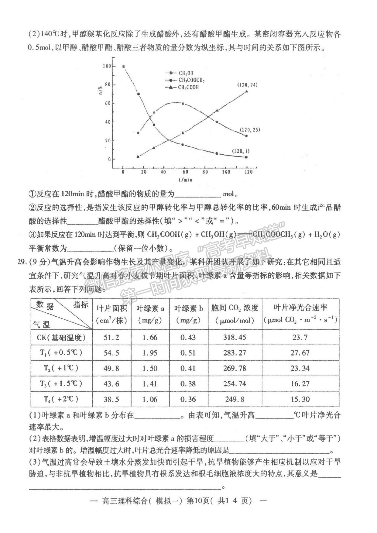 2021年江西省南昌市高三下學(xué)期一模理綜試卷及參考答案 