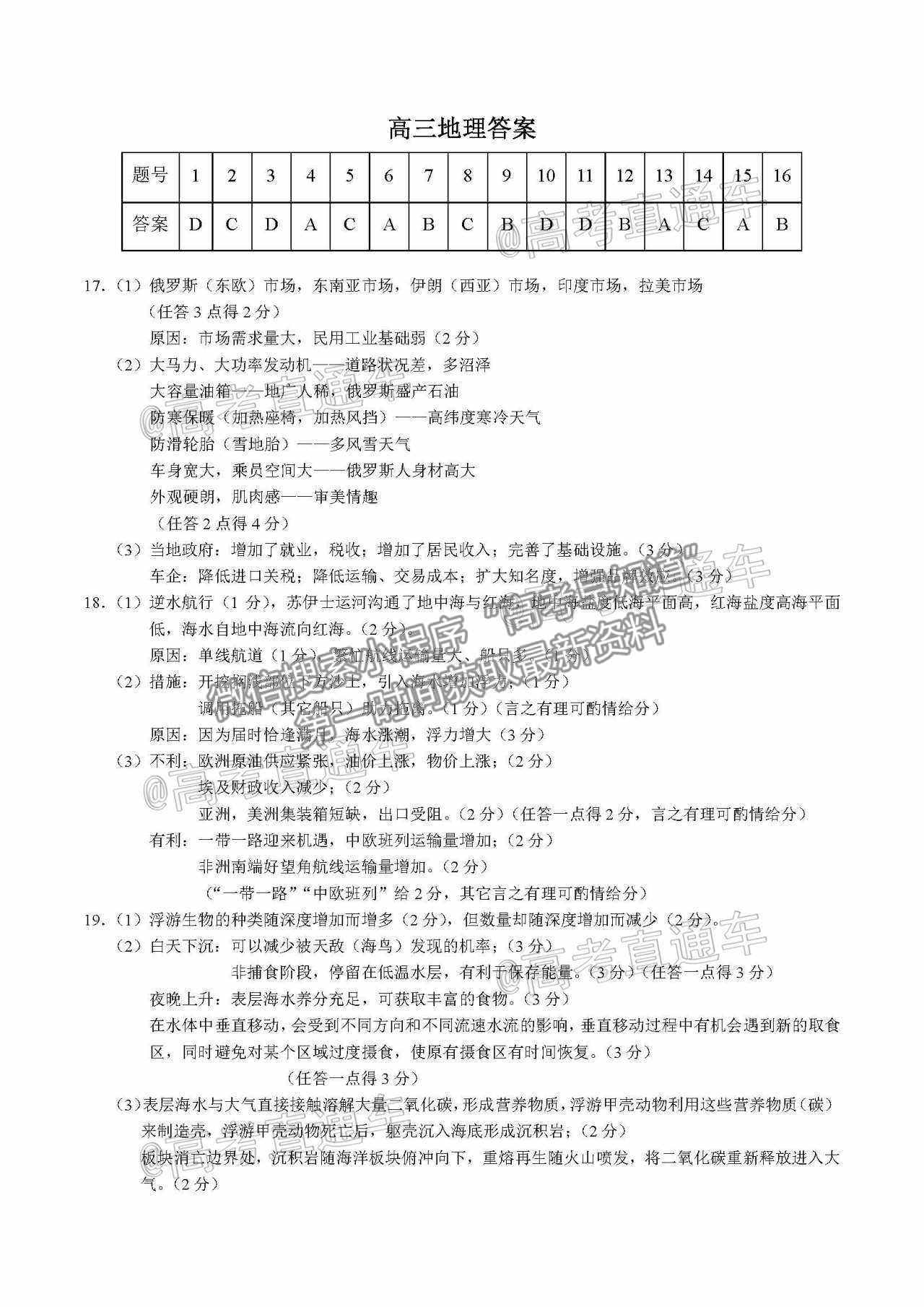 2021懷化二模地理試題及參考答案