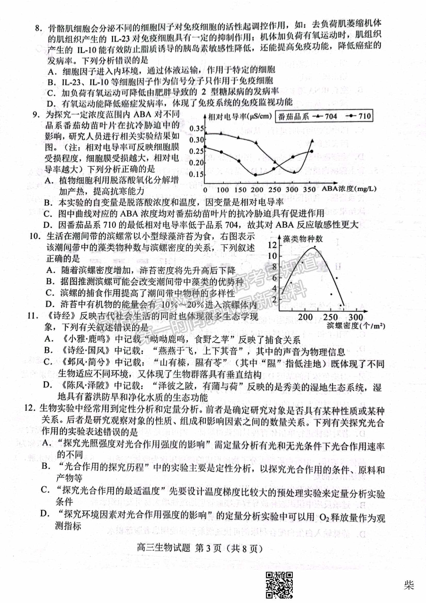 2022屆山東省菏澤市高三第一次模擬考試（一模）生物試題及參考答案