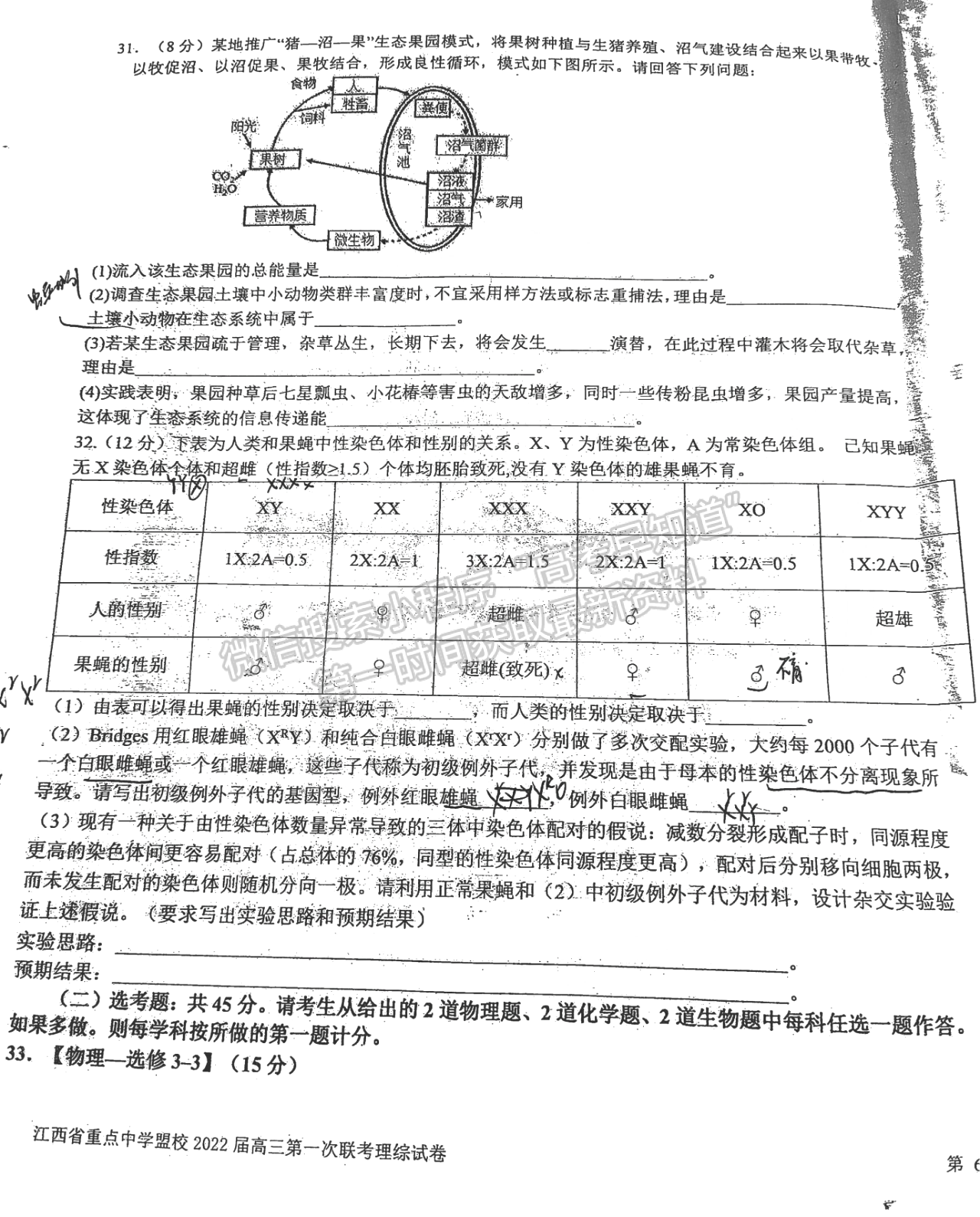 2022江西重點(diǎn)中學(xué)盟校高三一聯(lián)理綜試題及參考答案 