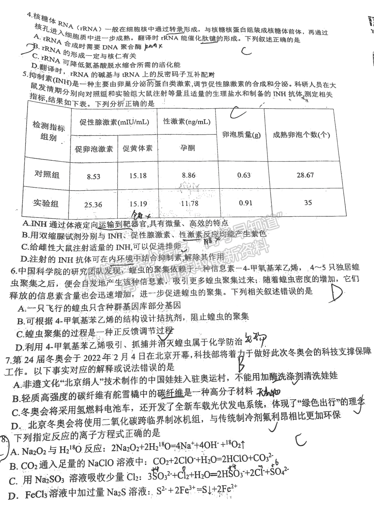 2022江西重點(diǎn)中學(xué)盟校高三一聯(lián)理綜試題及參考答案 