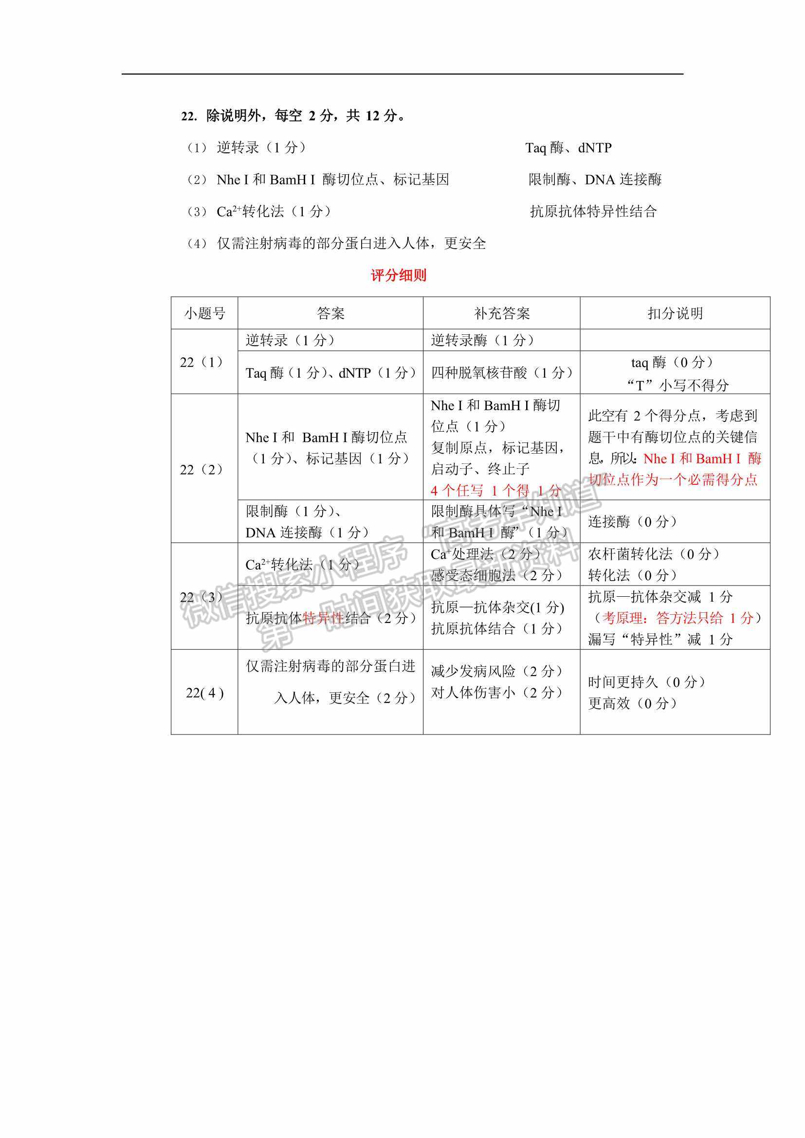 2022佛山一模生物试题及参考答案