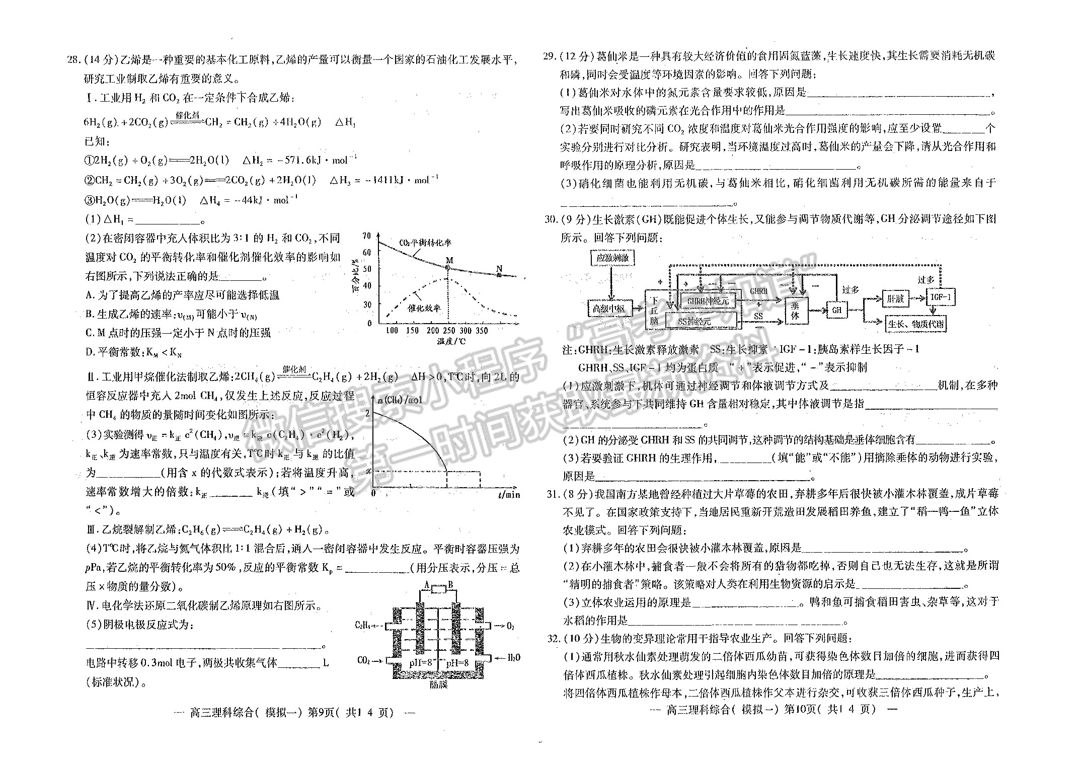 2022年江西省南昌市高三下學期一模理綜試卷及參考答案