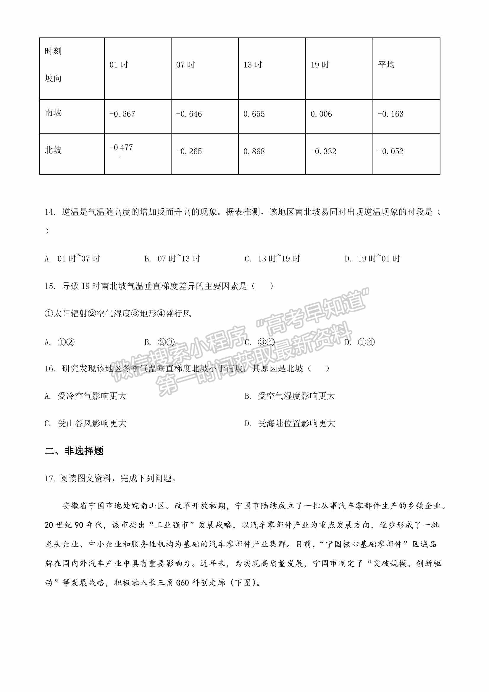 2022佛山一模地理试题及参考答案