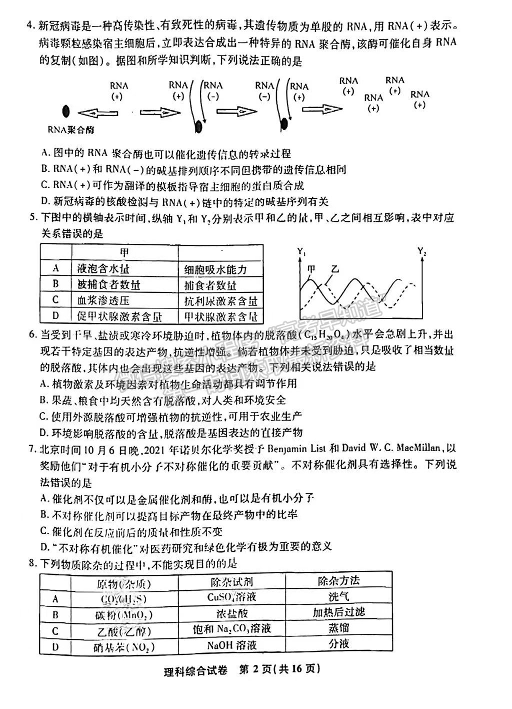 2022安徽江南十校高三一模聯(lián)考理綜試卷及答案