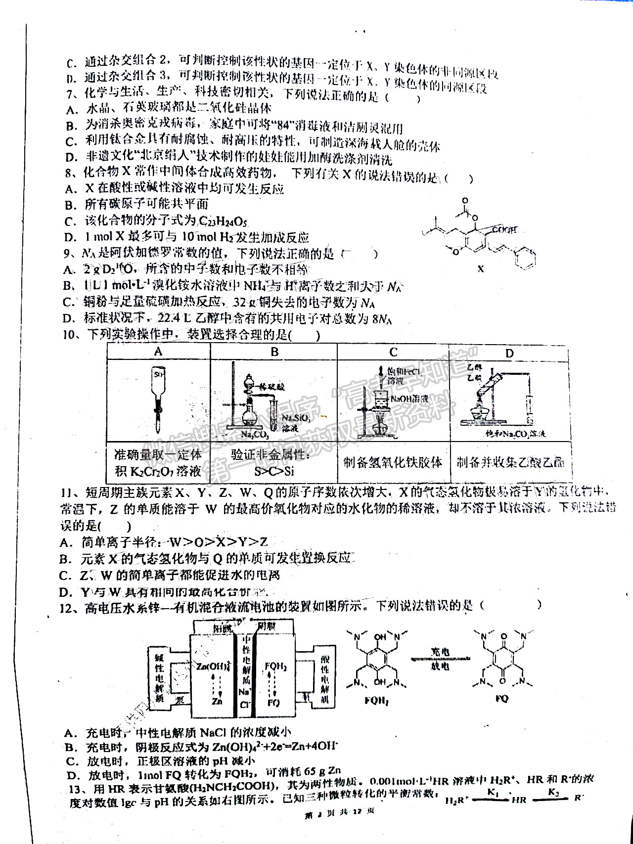 2022成都七中2021-2022下學期高2022屆二診模擬考試理科綜合試卷及答案