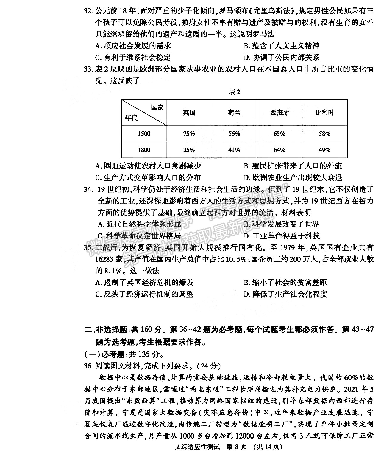 2022河南省高三3月適應(yīng)性測試文綜試題及參考答案