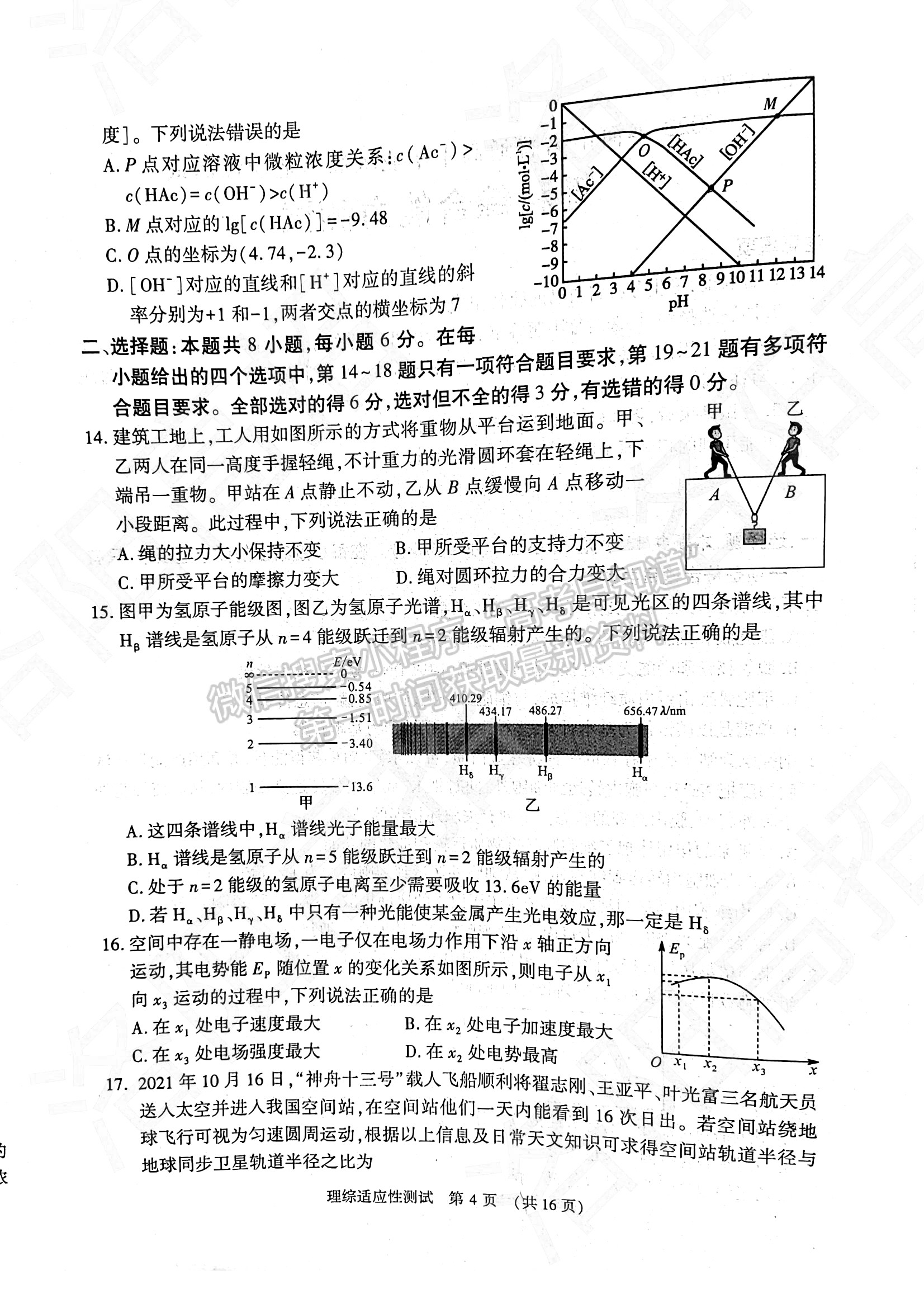 2022河南省高三3月適應(yīng)性測(cè)試?yán)砭C試題及參考答案