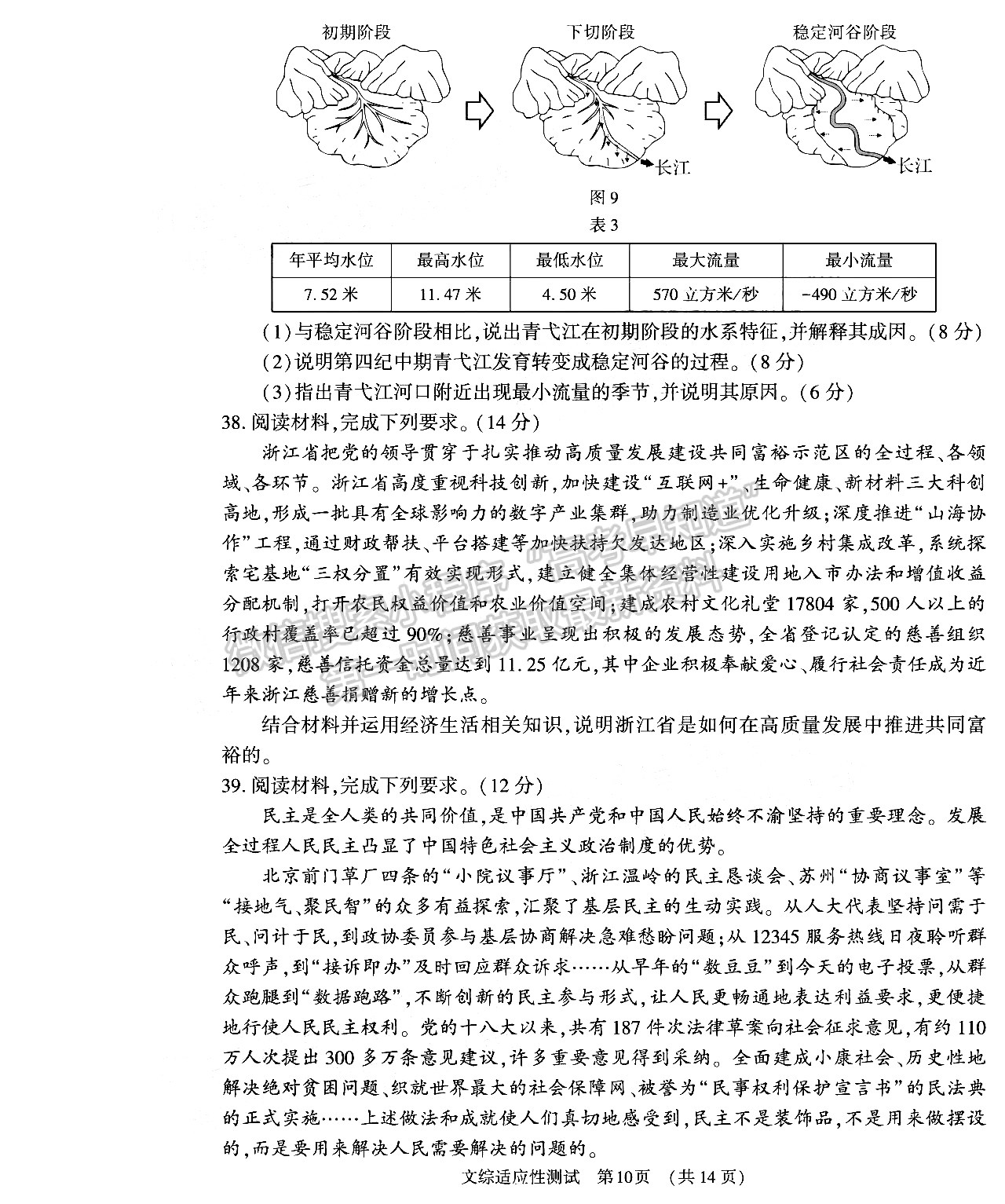 2022河南省高三3月適應性測試文綜試題及參考答案