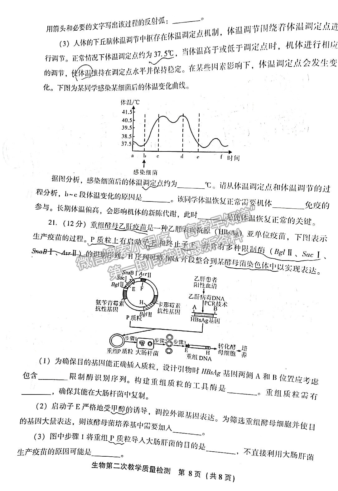 2022年3月漳州高三市質(zhì)檢生物試卷答案