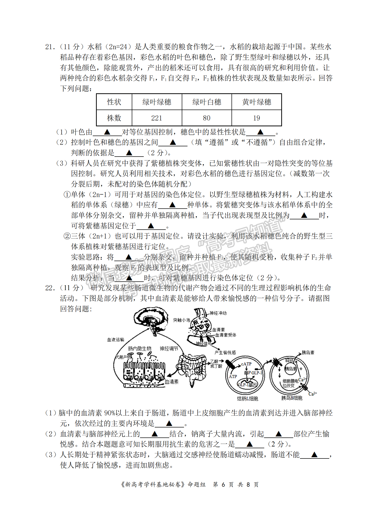 2022屆江蘇省南通市高三基地學(xué)校第三次（3月）大聯(lián)考生物試題及答案