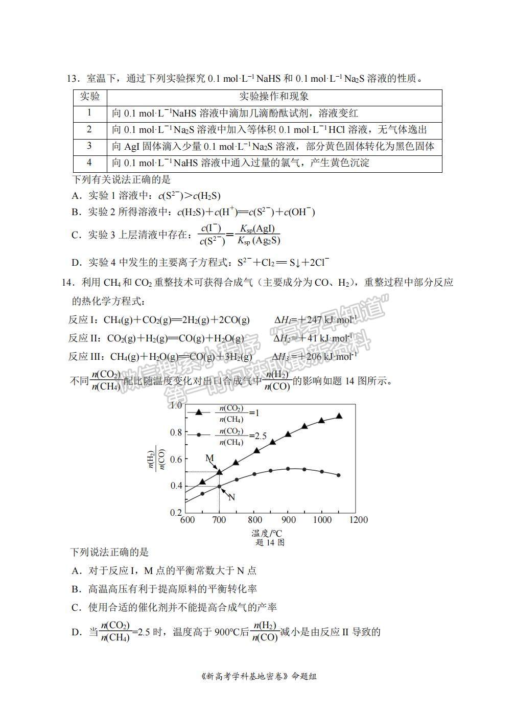 2022屆江蘇省南通市高三基地學(xué)校第三次（3月）大聯(lián)考化學(xué)試題及答案