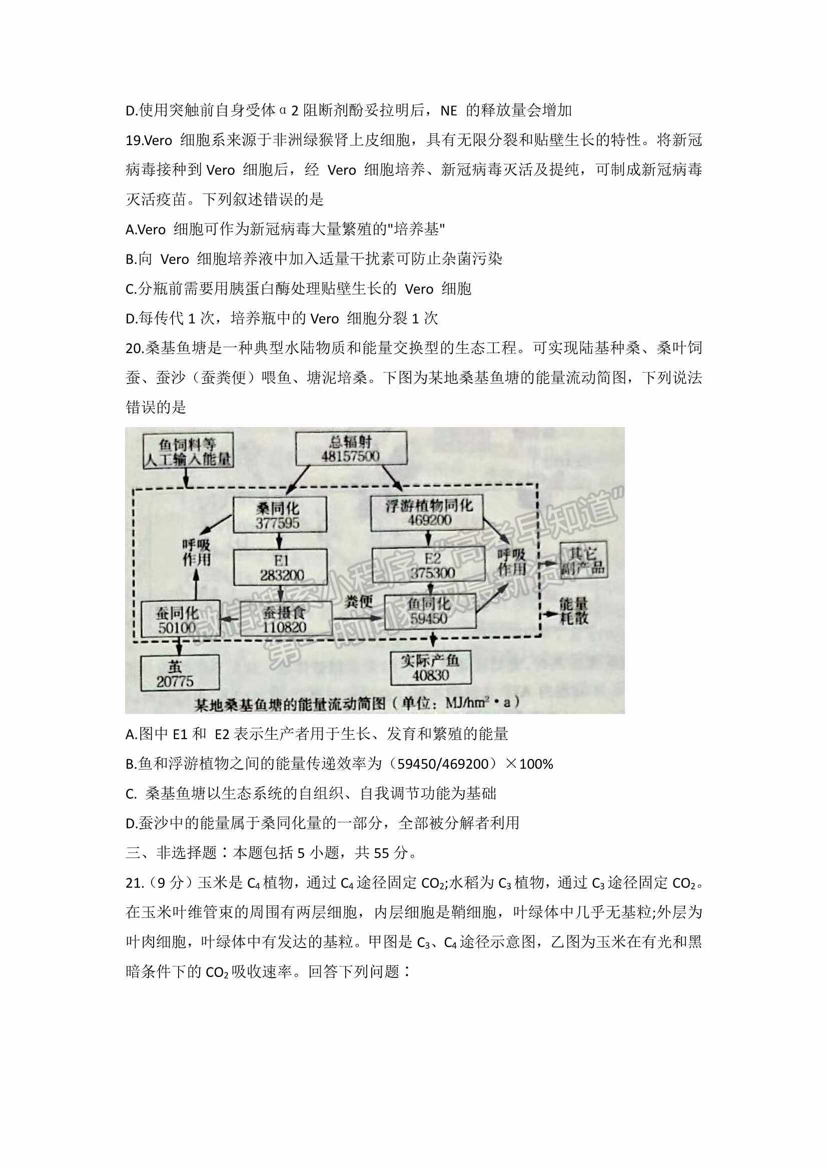 2022山東淄博一模生物試題及參考答案