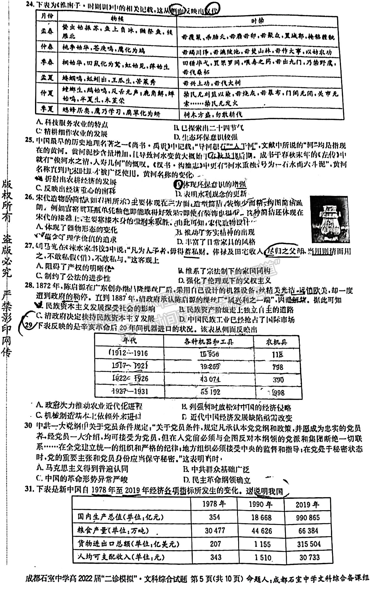 成都石室中學(xué)2021-2022學(xué)年度下期高2022屆“二診模擬”文科綜合試題及答案