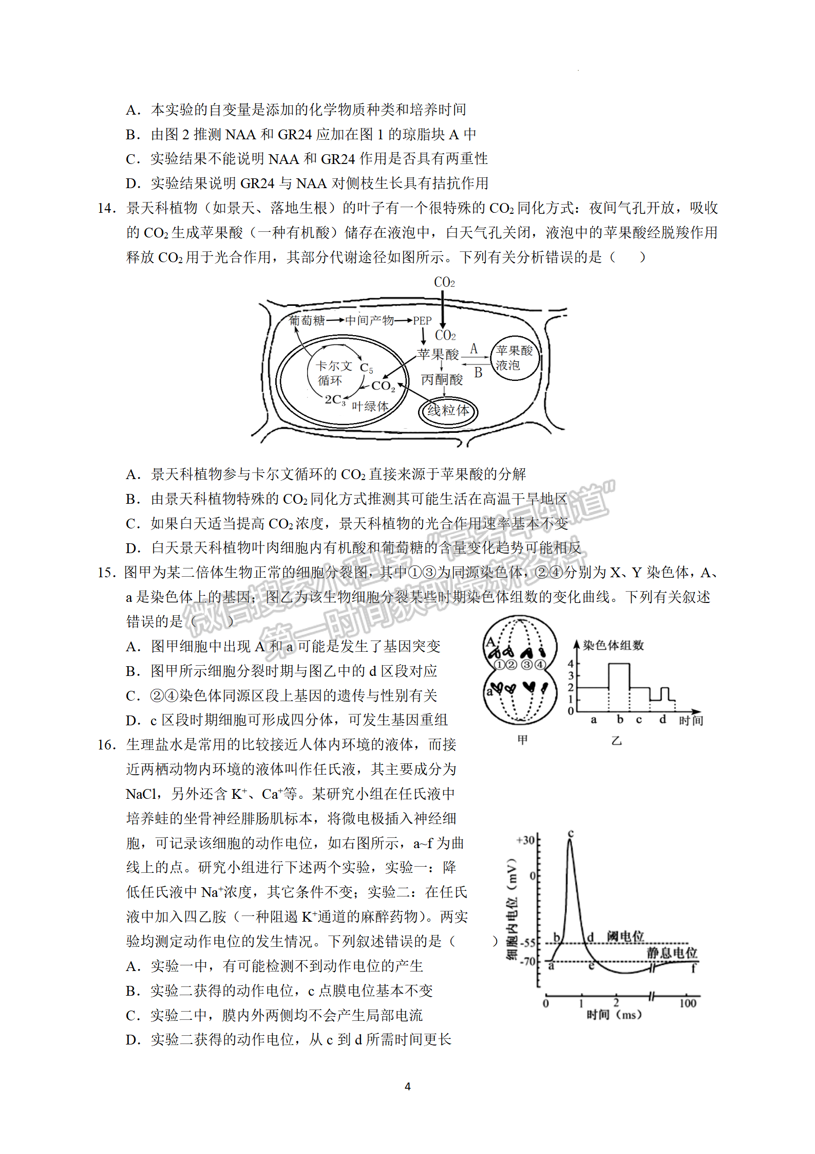 2022广东六校高三下学期第四次联考生物试卷及答案